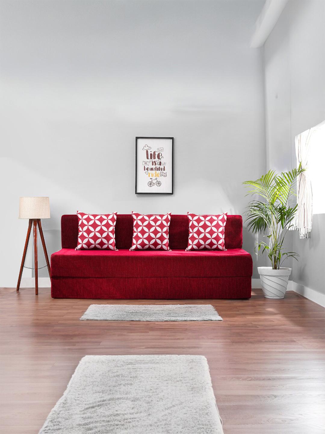 Buy Solis Primus Comfortable Three Seater Maroon Foam Fold Out Sofa Bed ...