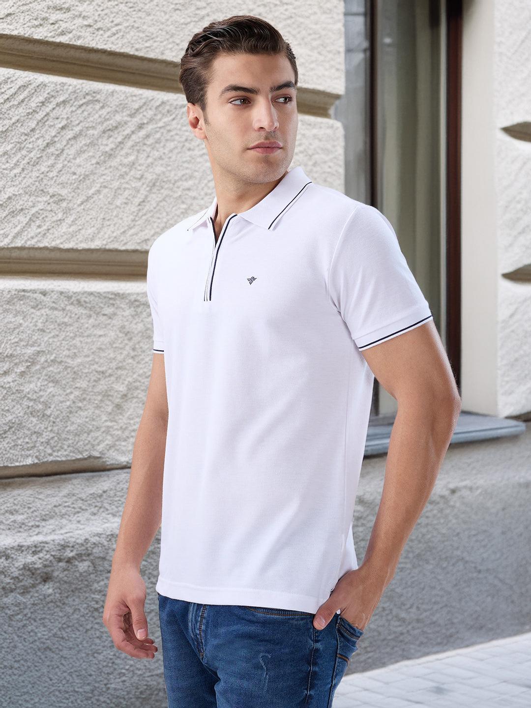 Buy Status Quo Men Solid Regular Fit Zipper Polo T Shirt - Tshirts for ...