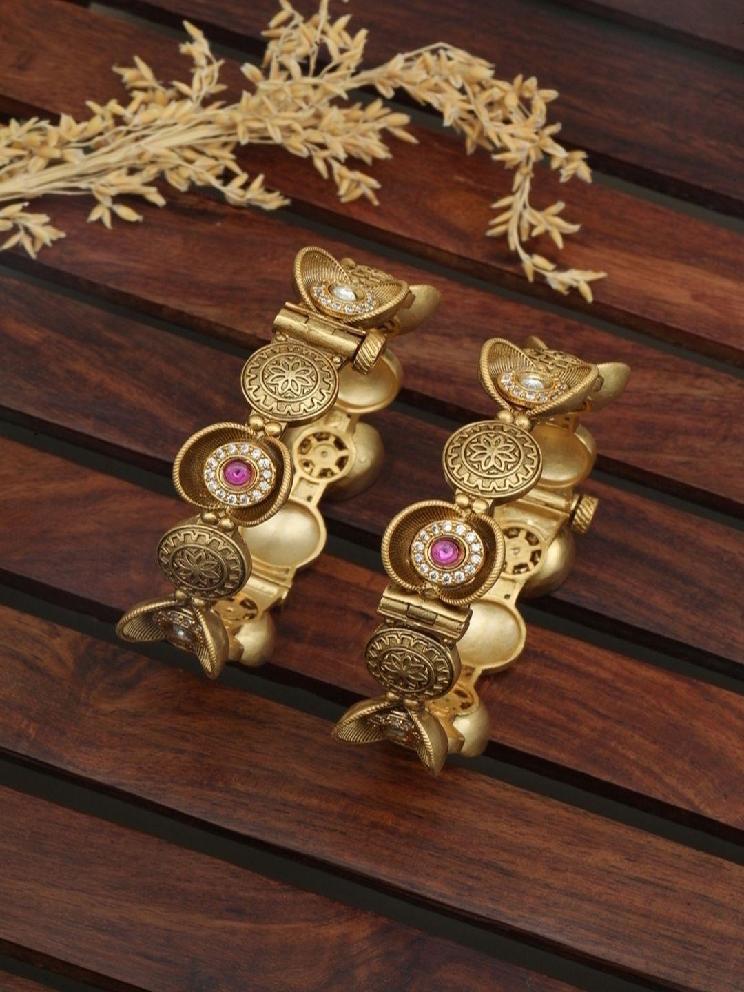 Buy ZEWEL WORKS Set Of 2 Gold Plated Stones Studded Bangles - Bangle ...