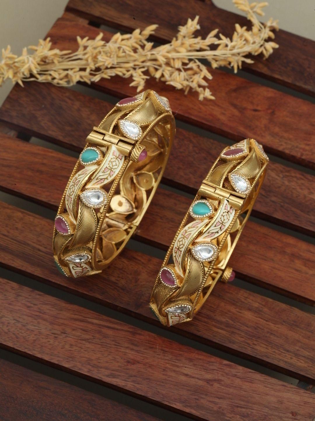 Buy ZEWEL WORKS Set Of 2 Gold Plated Stones Studded Bangles - Bangle ...