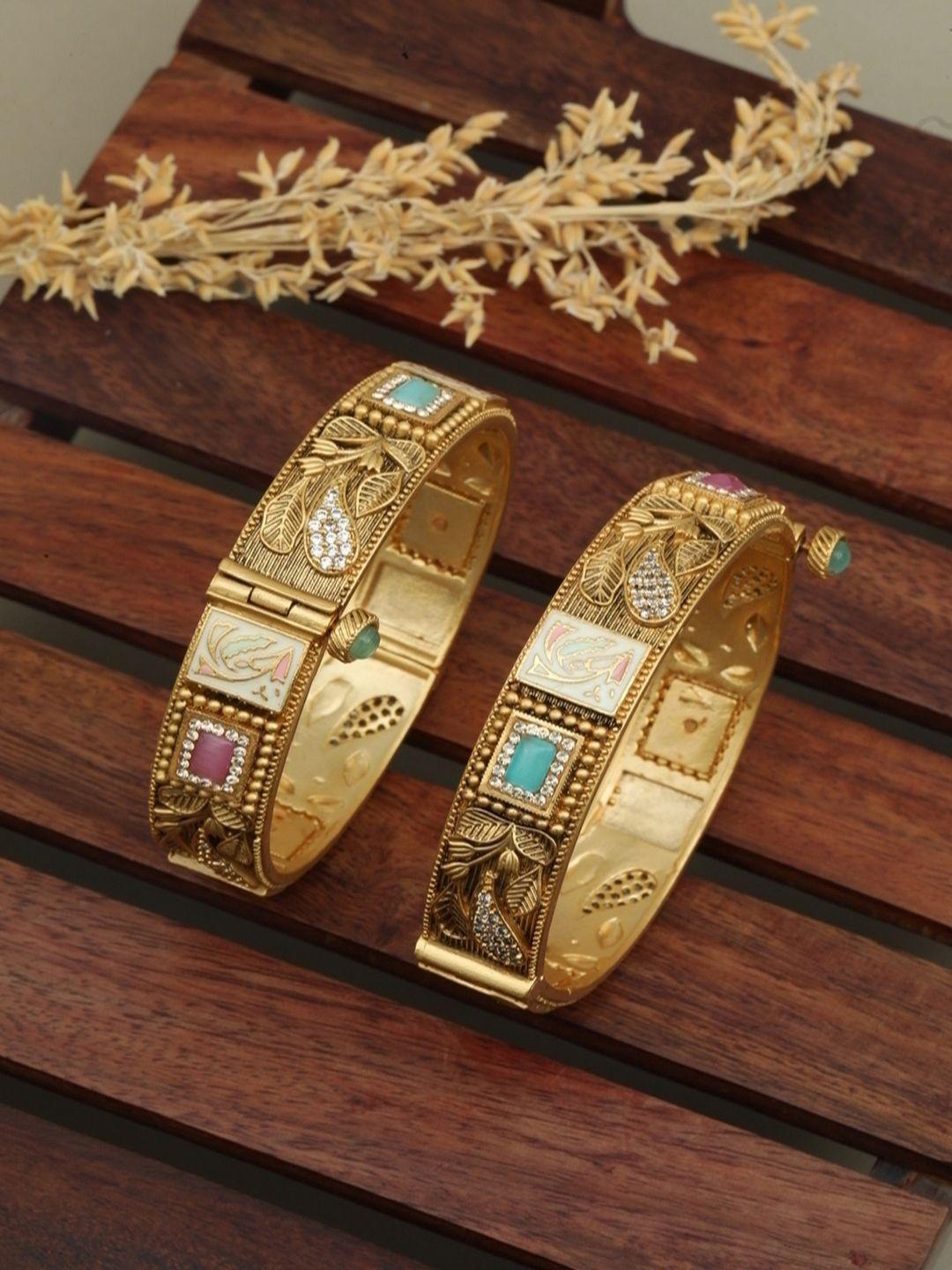 Buy ZEWEL WORKS Set Of 2 Gold Plated Stones Studded Bangles - Bangle ...