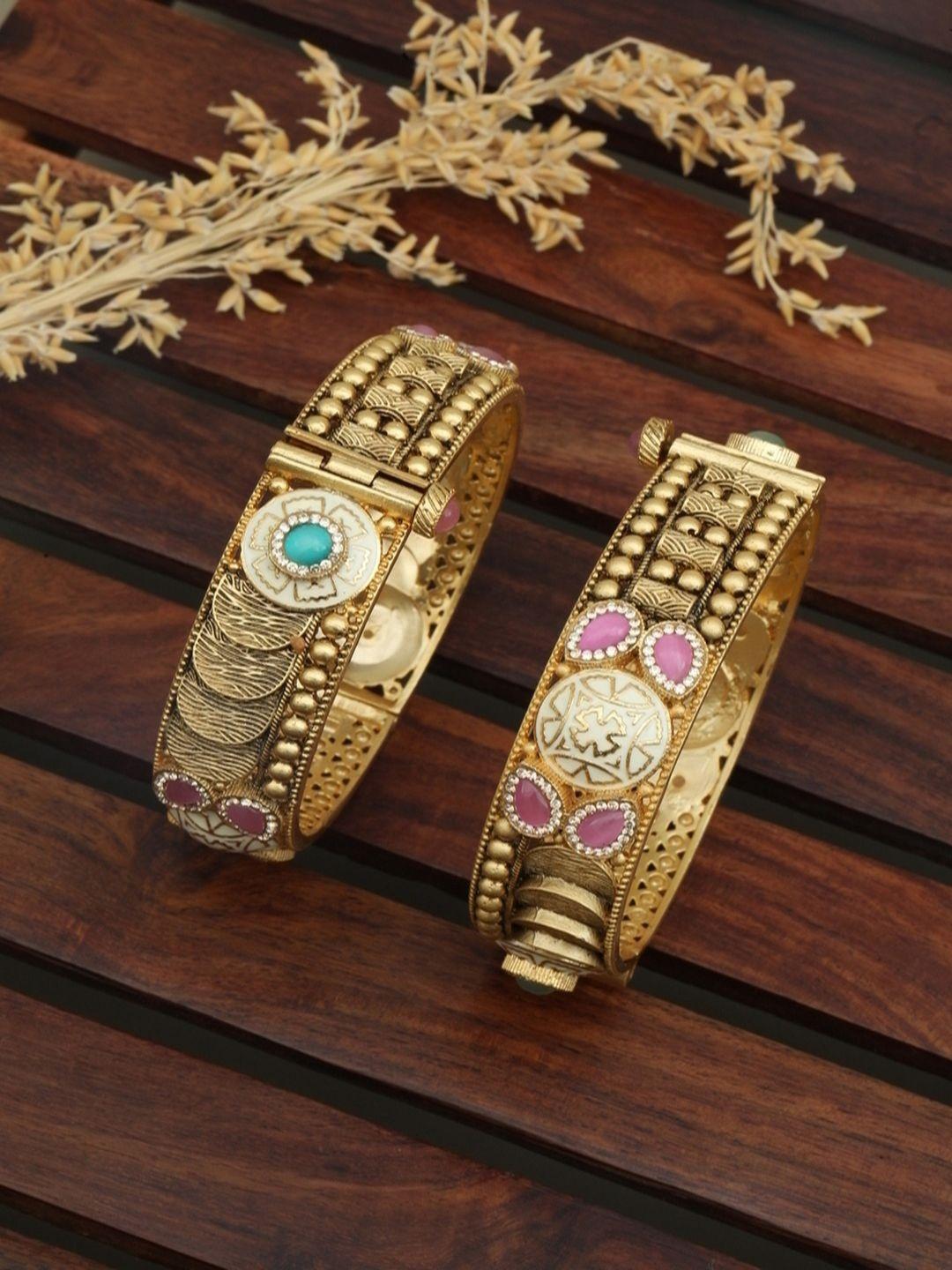 Buy ZEWEL WORKS Set Of 2 Gold Plated Stones Studded Bangles - Bangle ...