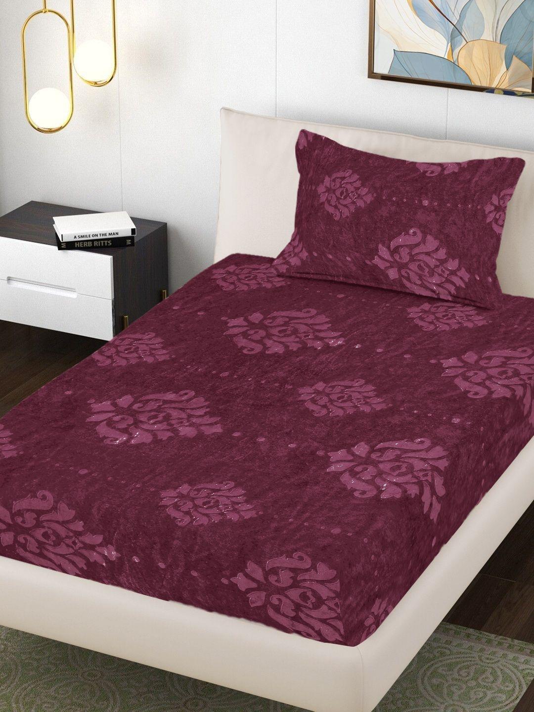 Buy FABINALIV Maroon Ethnic Motifs 300 TC Single Bedsheet With 1 Pillow Covers - - Home for Unisex