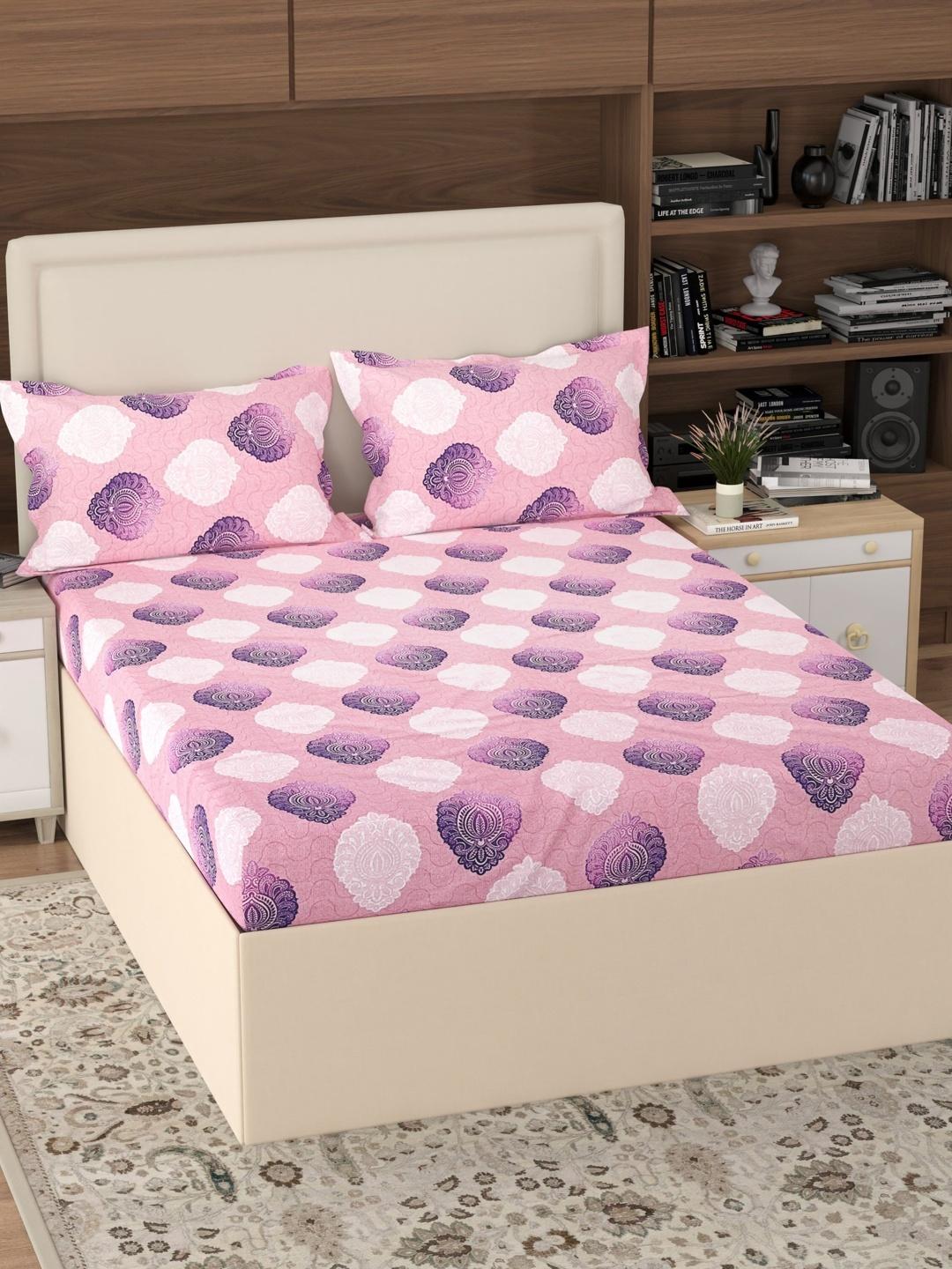 Buy Pure Decor Pink & Multicoloured 180 TC Queen Bedsheet With 2 Pillow Covers - - Home for Unisex
