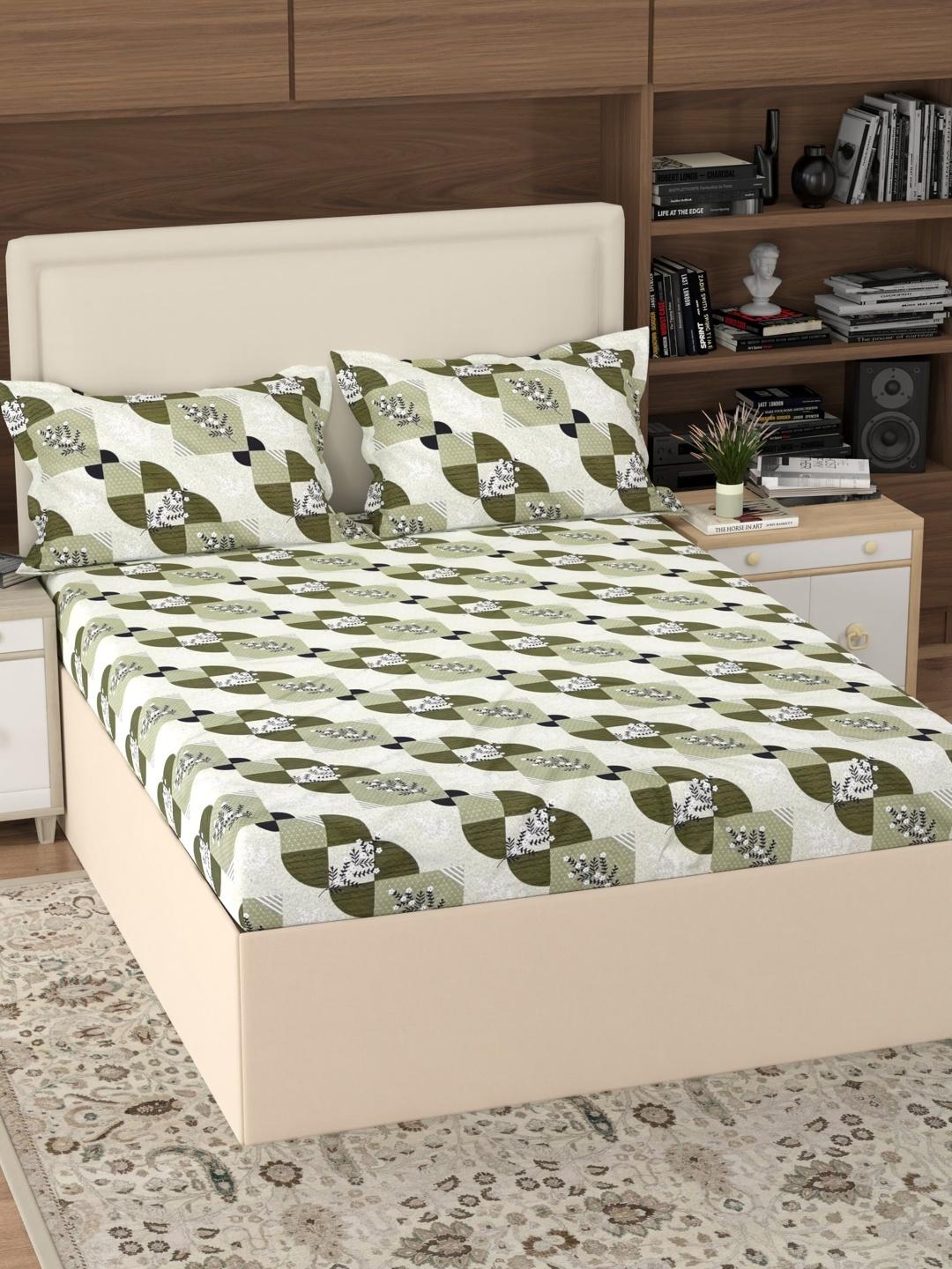 Buy Pure Decor White & Multicoloured Floral 180 TC Queen Bedsheet With 2 Pillow Covers -  - Home for Unisex