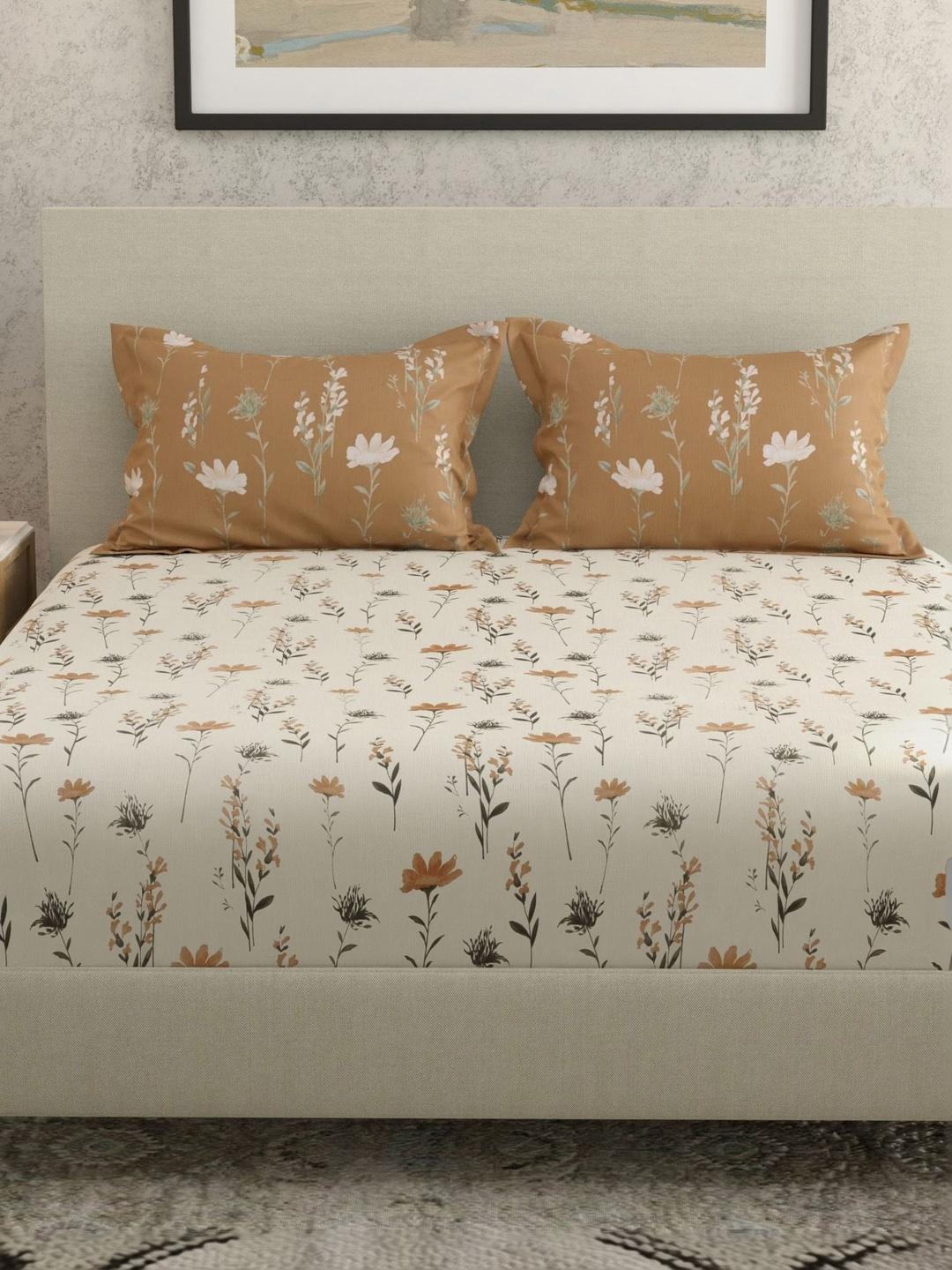 Buy Huesland Multicoloured Floral 144 TC Double Bedsheet With 2 Pillow Covers 244 X 223 Cm - - Home for Unisex