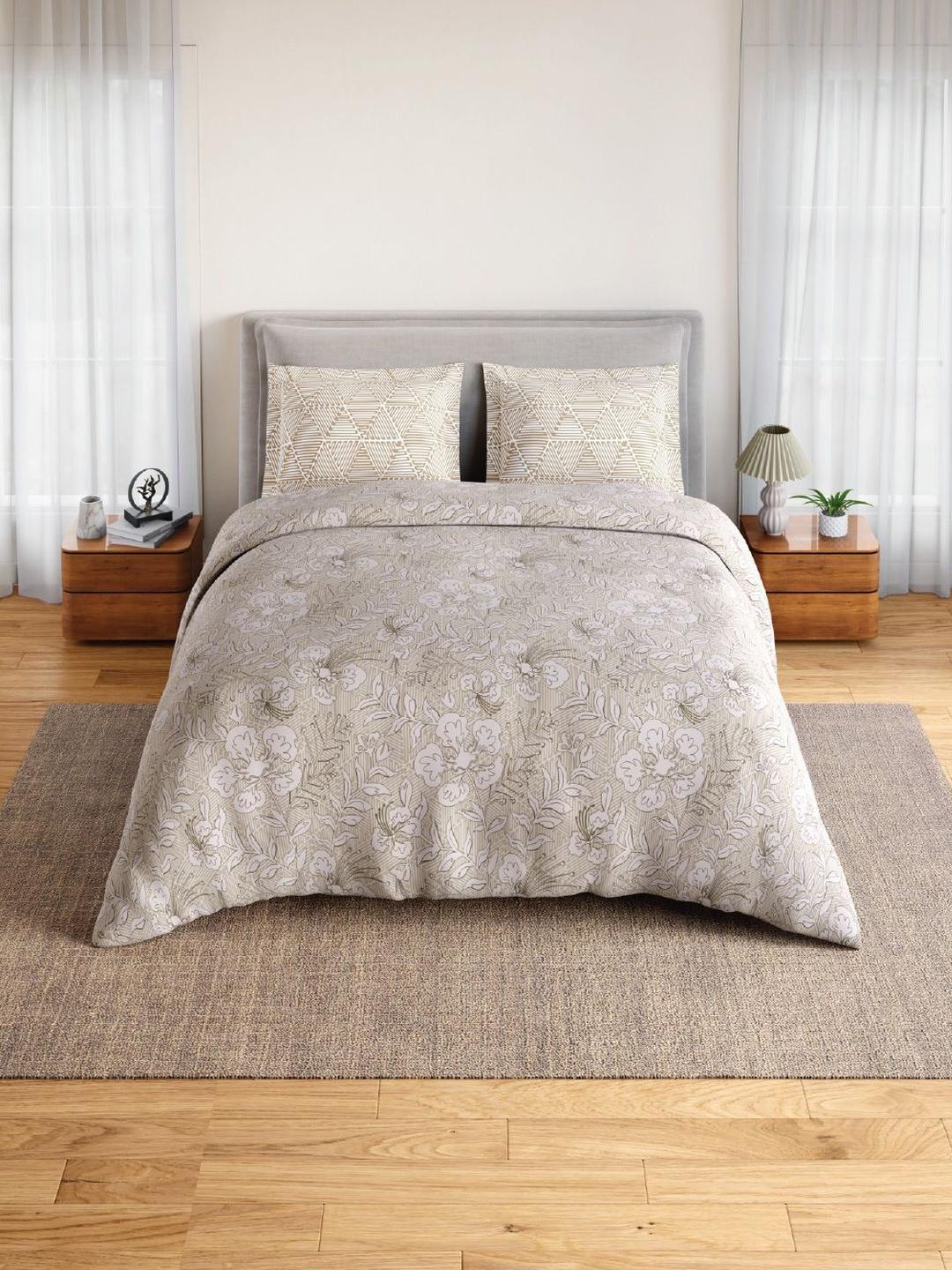 Buy SPACES Beige Floral 144 TC King Bedsheet With 2 Pillow Covers - - Home for Unisex