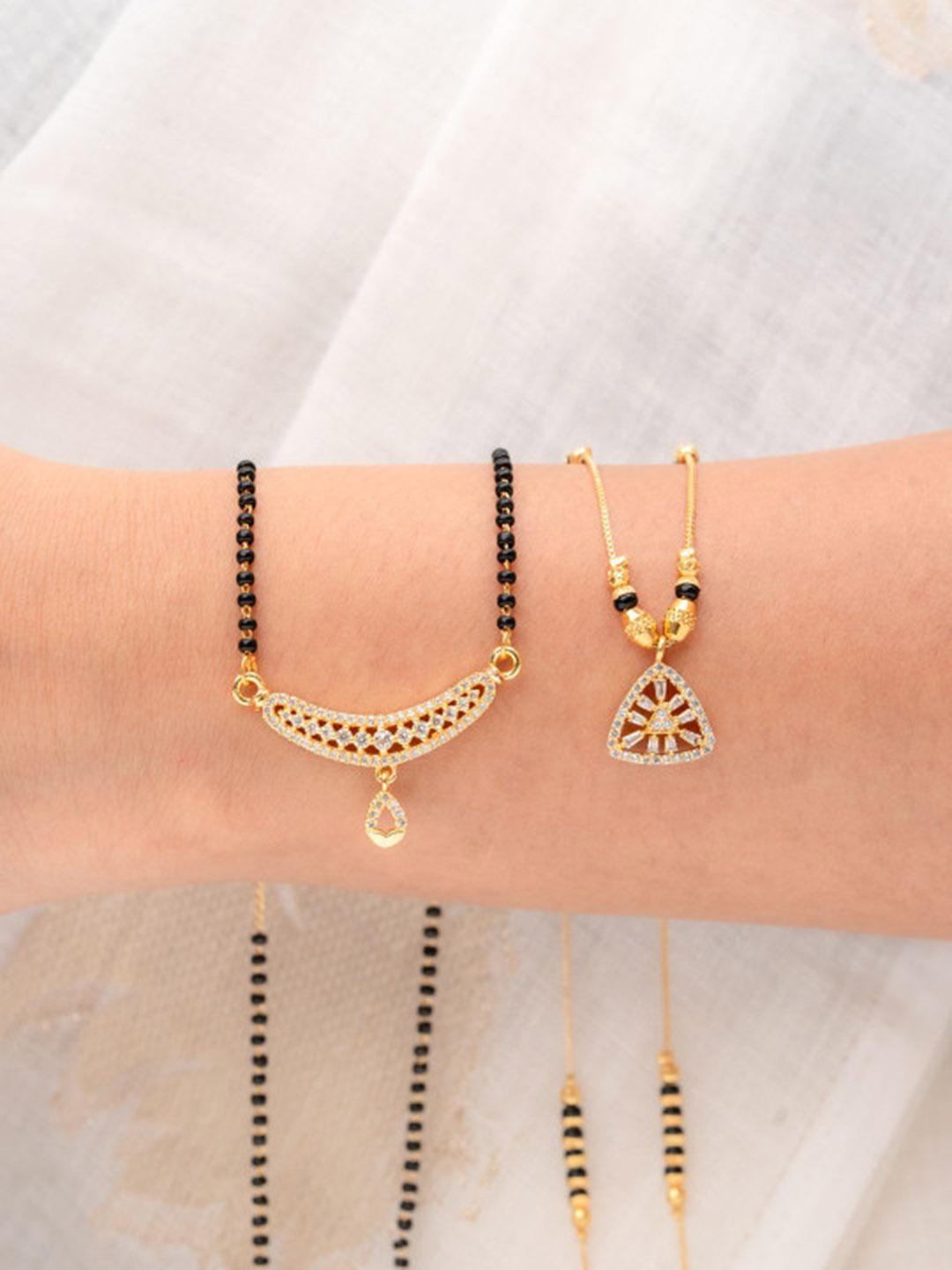 Buy Zeraki Jewels Set Of 2 Gold Plated Artificial Stones Studded & Beaded Mangalsutra -  - Accessories for Women