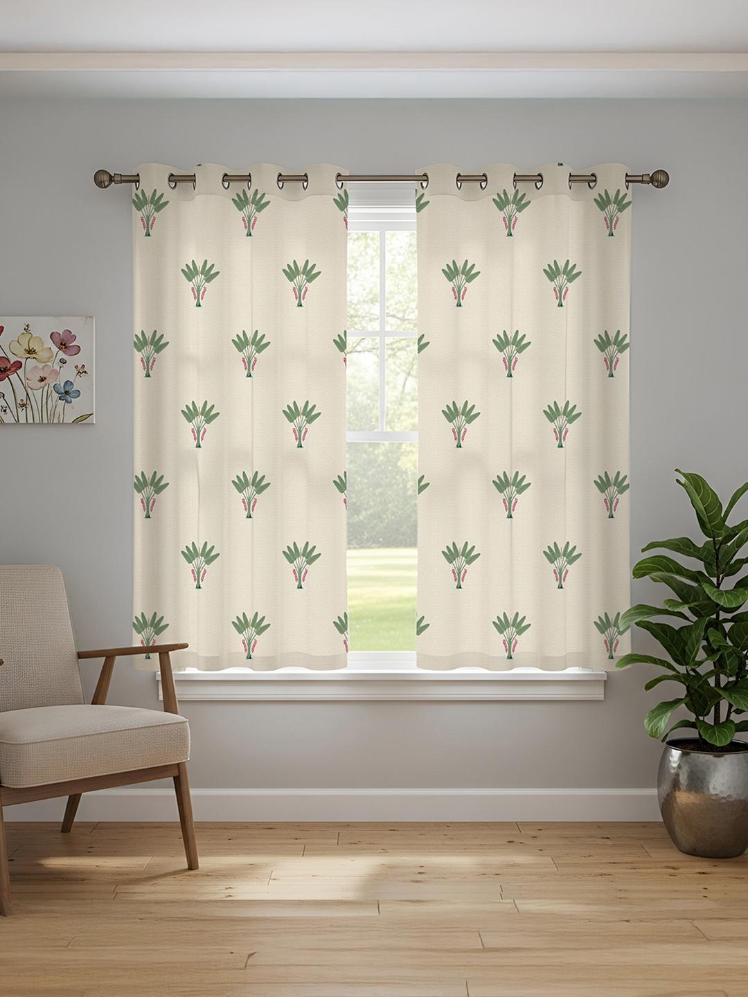 Buy URBAN SPACE Green & White 2 Pieces Floral Printed Pure Cotton Window Curtains -  - Home for Unisex