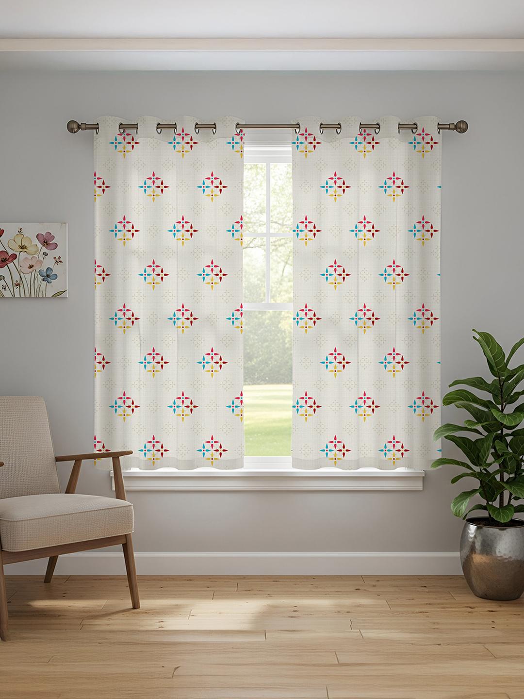 Buy URBAN SPACE Blue White & Red 2 Pieces Floral Printed Window Curtain - - Home for Unisex
