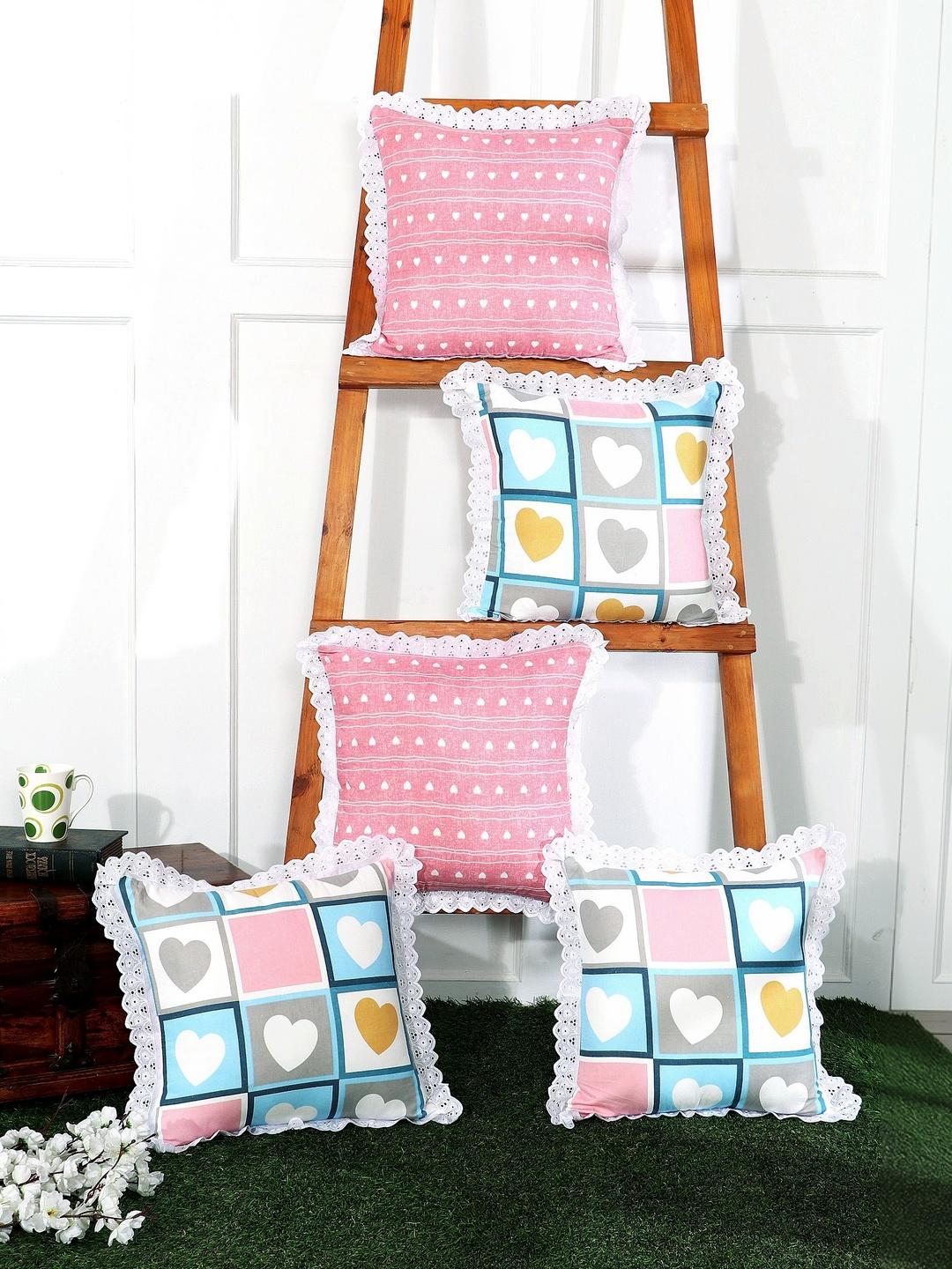Buy RD TREND Pink Lace Border Cushion Cover Set Of 5 16x16 Inch - - Home for Unisex