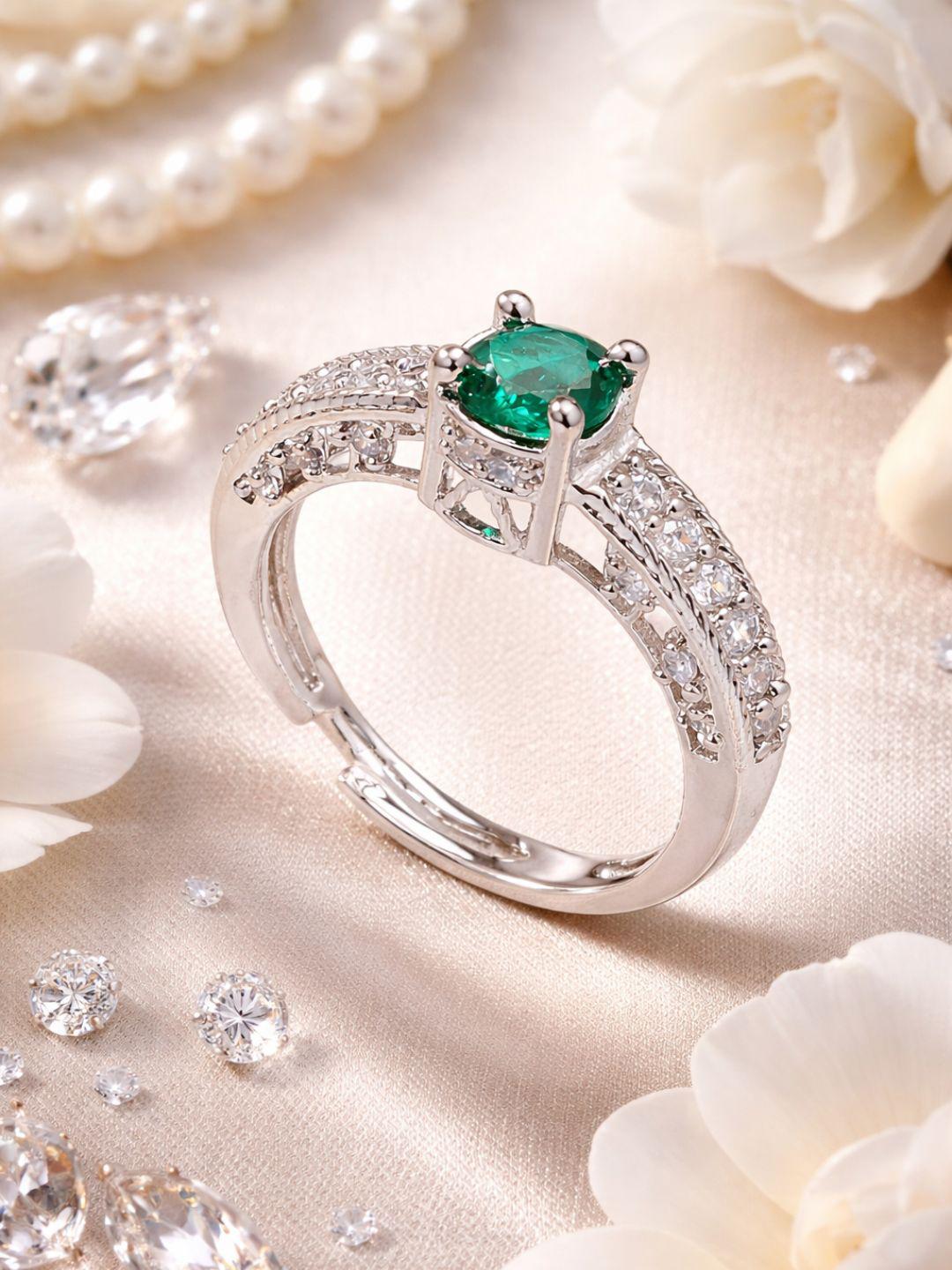 Buy I Jewels Silver Plated Green Stone Studded Adjustable Finger Ring - - Accessories for Women