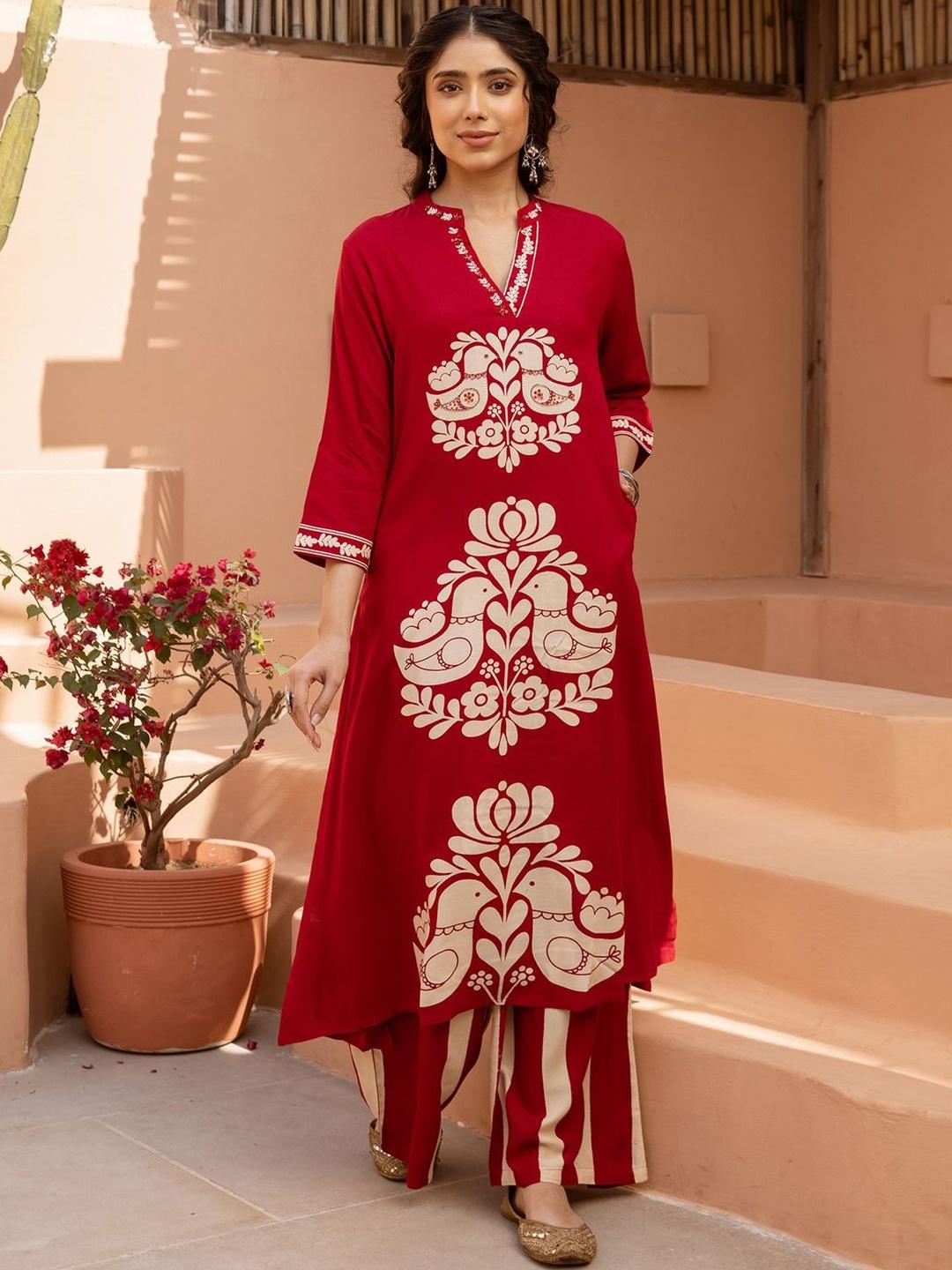 Buy Indo Era Printed V Neck Top & Palazzos Co Ords - - Apparel for Women