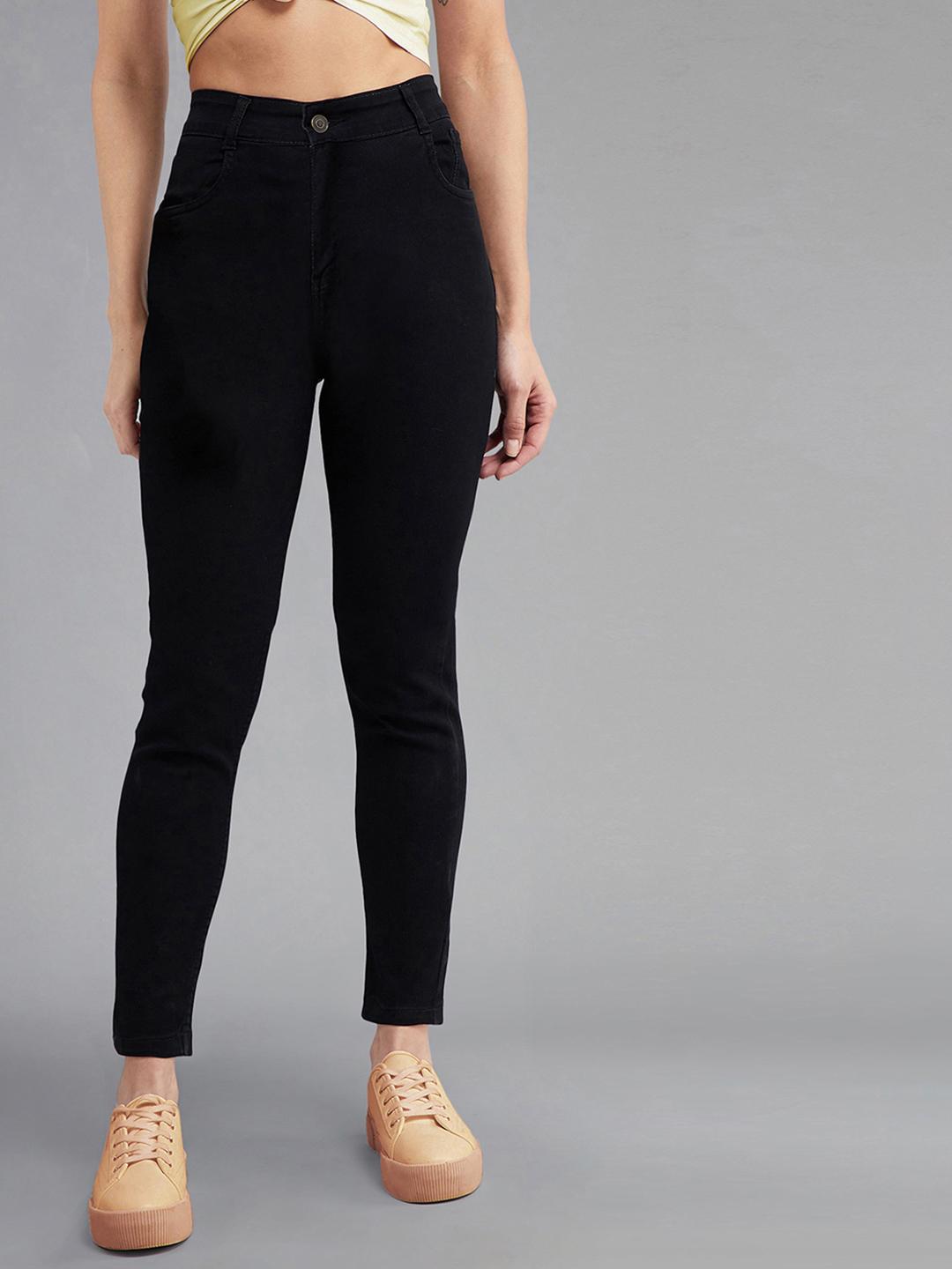 DOLCE CRUDO Women Black Skinny Fit High Rise Clean Look Stretchable Denim Jeans