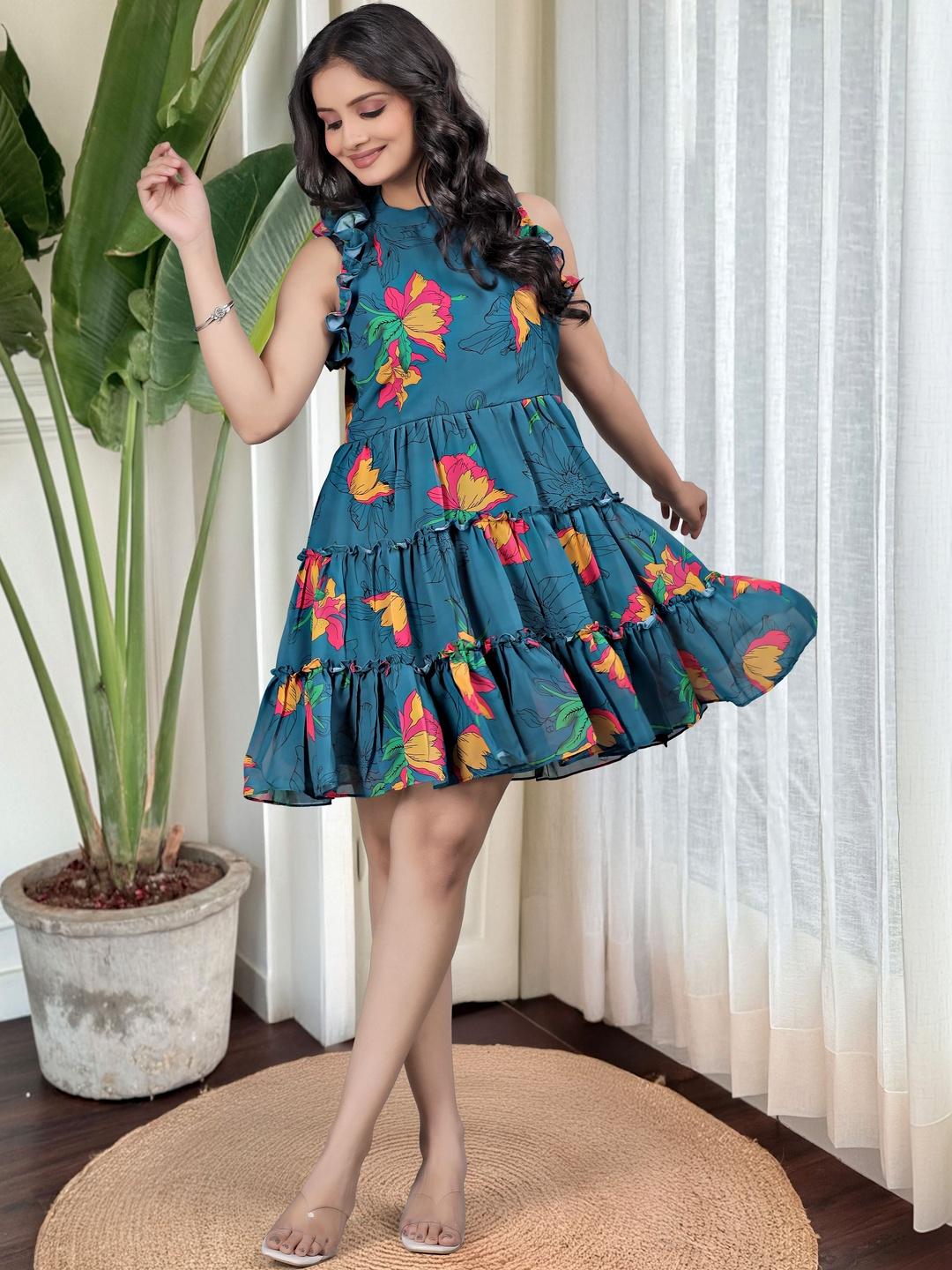 Buy BAPS Floral Print Georgette Fit & Flare Dress - Dresses for Women ...