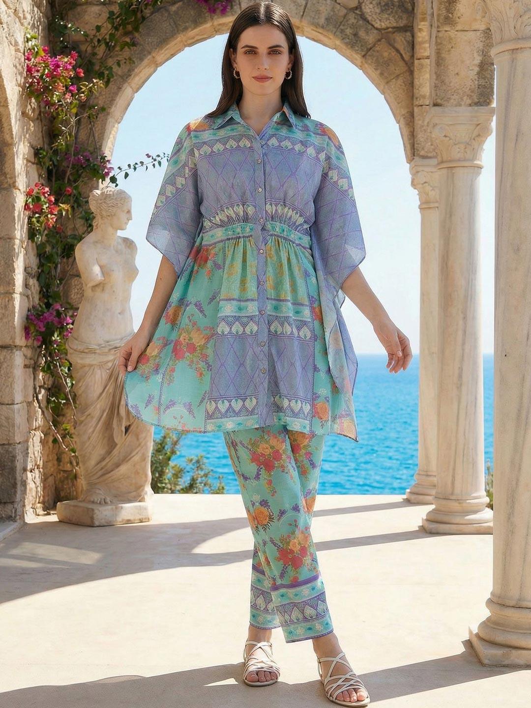 Buy Indo Era Tropical Printed Top With Trousers - - Apparel for Women