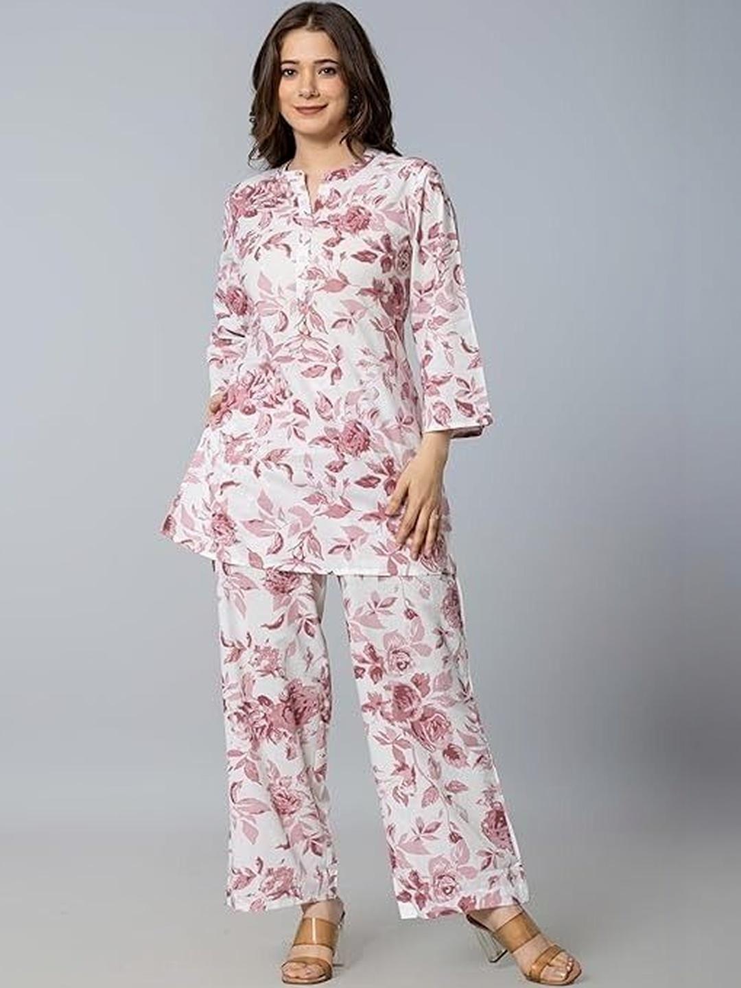 Buy Aradhika Floral Cotton Printed Tunic With Palazzos -  - Apparel for Women