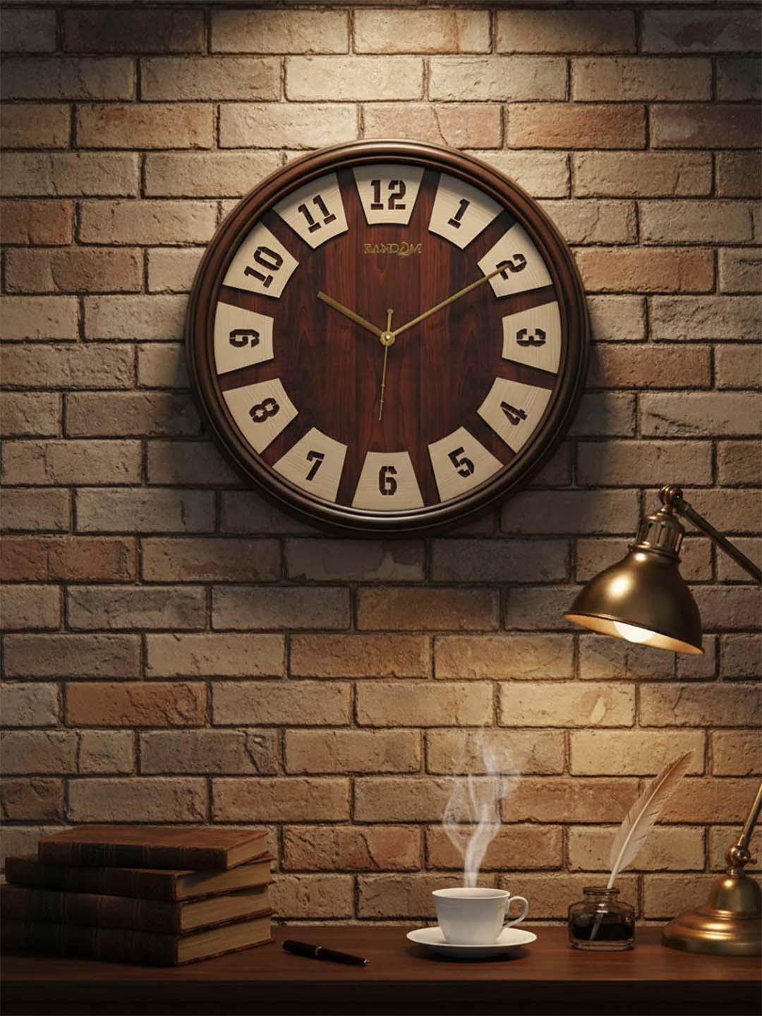 Buy RANDOM Brown & Cream Coloured Printed Contemporary Wall Clock - - Home for Unisex