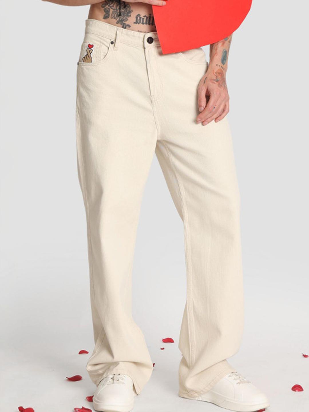 Bene Kleed Men Wide Leg Mid-Rise Embroidered Badge Jeans