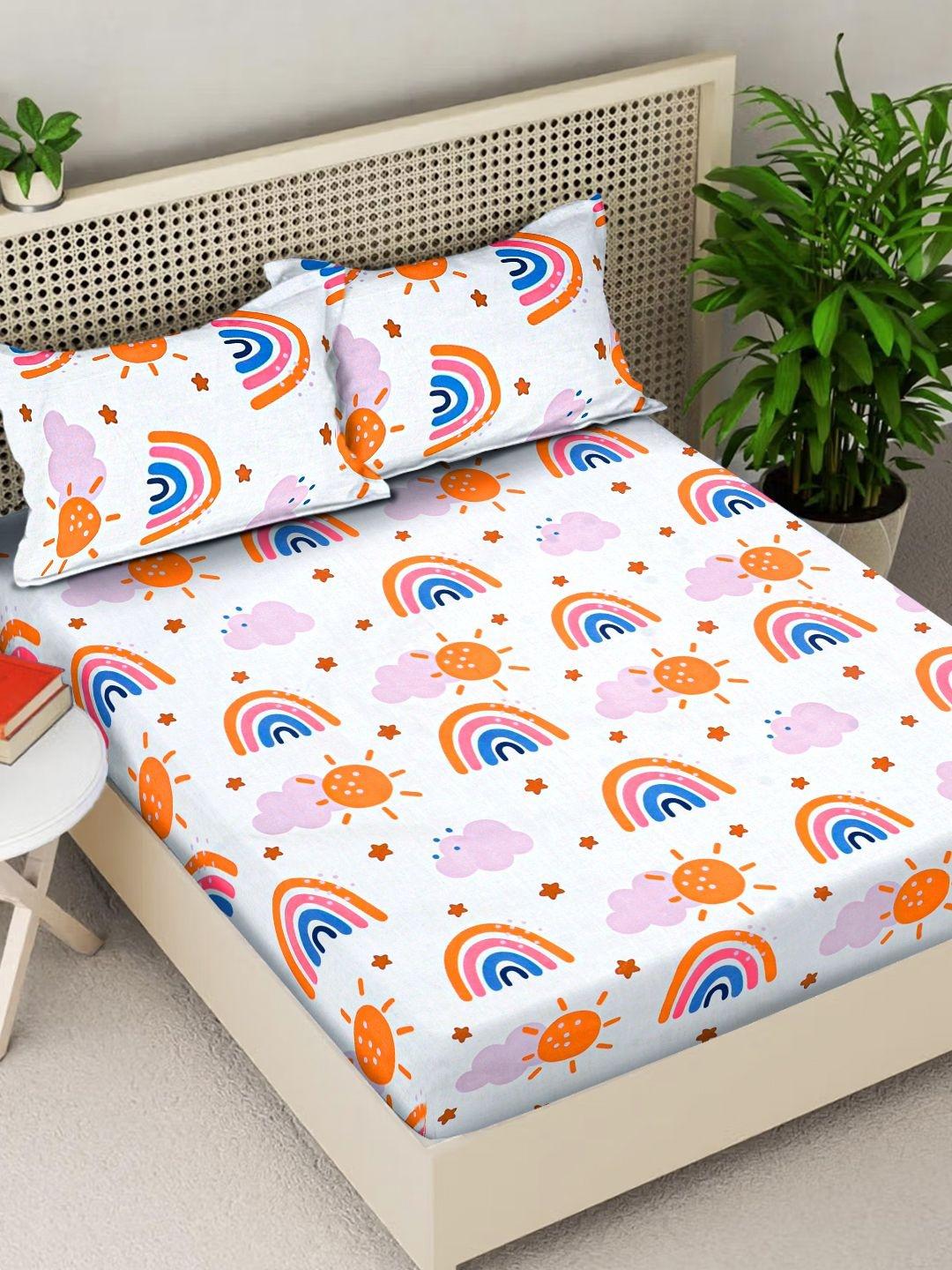 Buy FABINALIV White Cartoon Print Polycotton 300 TC King Bedsheet With 2 Pillow Covers -  - Home for Unisex Kids