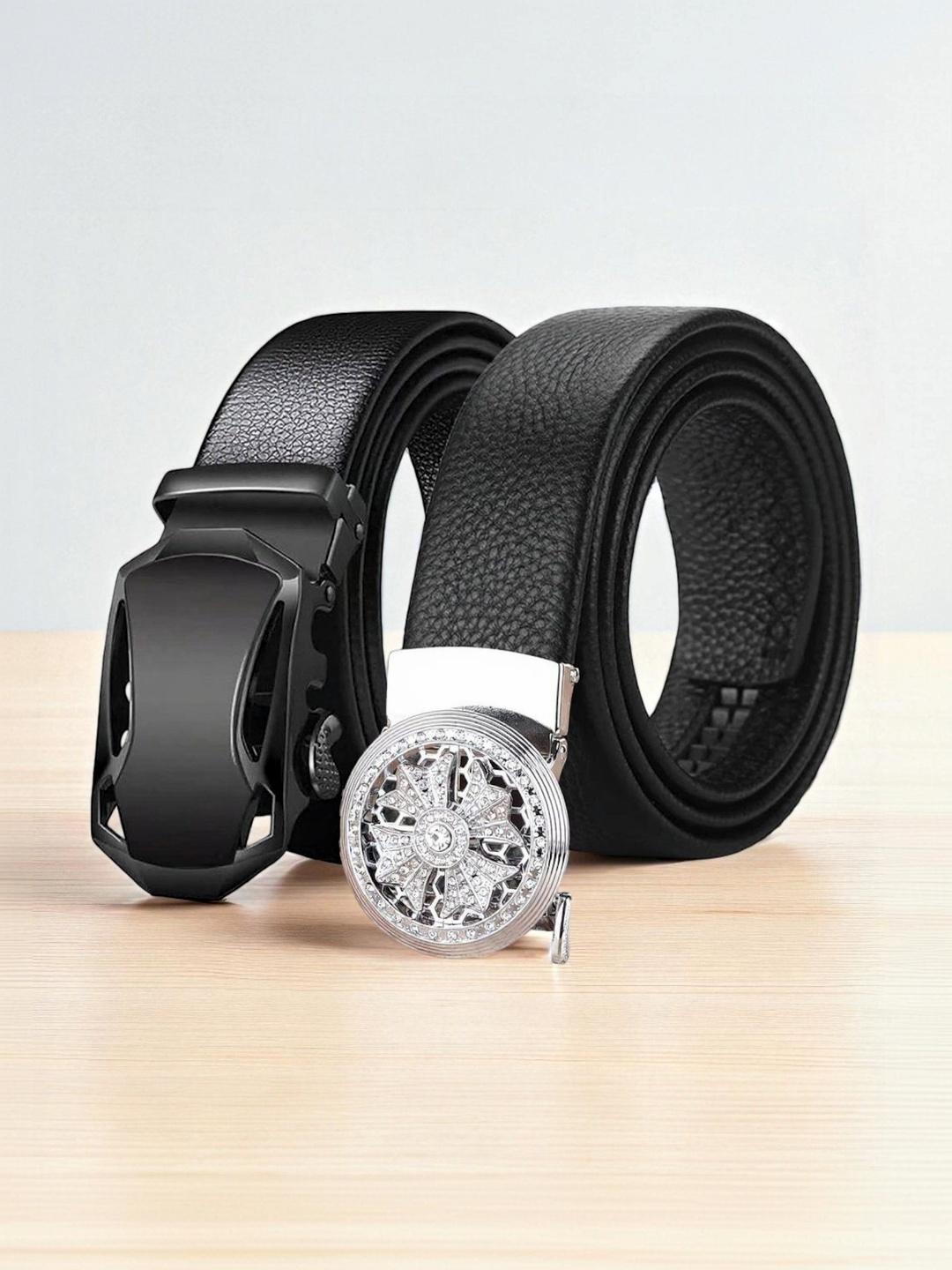 Buy The Roadster Lifestyle Co Men Pack Of 2 Textured Belts - Belts for ...