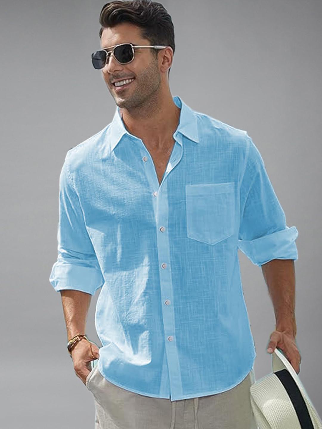 AMRIT TOP WEAR Men's Regular Fit Blue Textured Casual Shirt