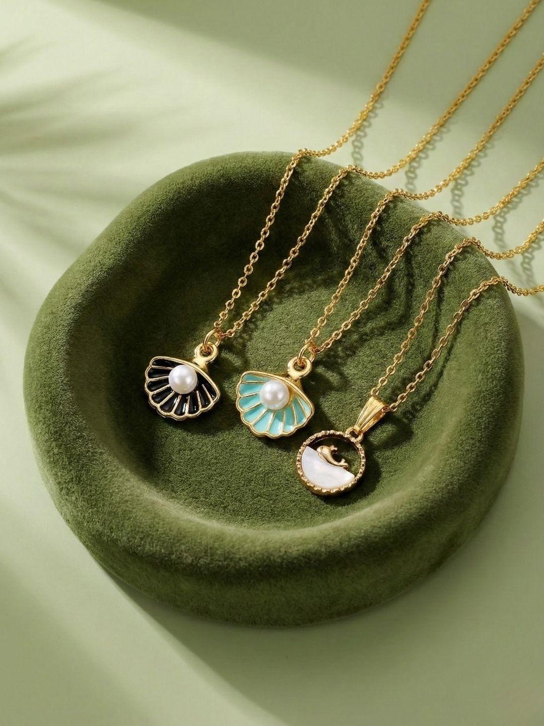 Buy SZN Set Of 3 Gold Plated Sea Shell Design Pendants With Chains - - Accessories for Women