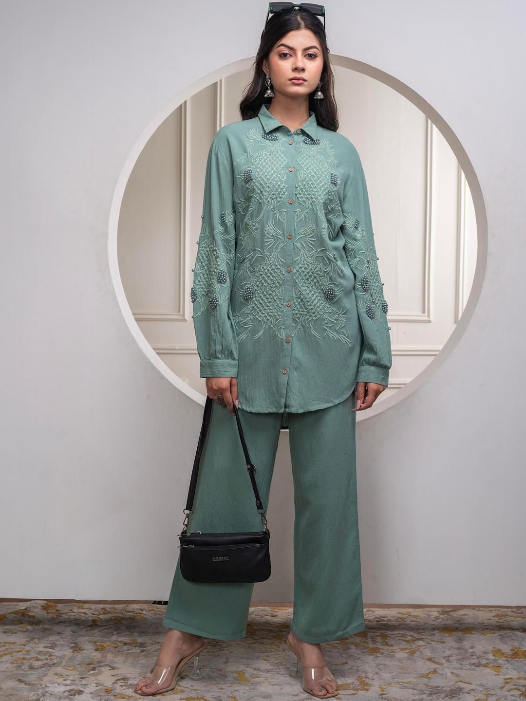Buy Juniper Embellished Shirt With Trousers Co Ords - - Apparel for Women