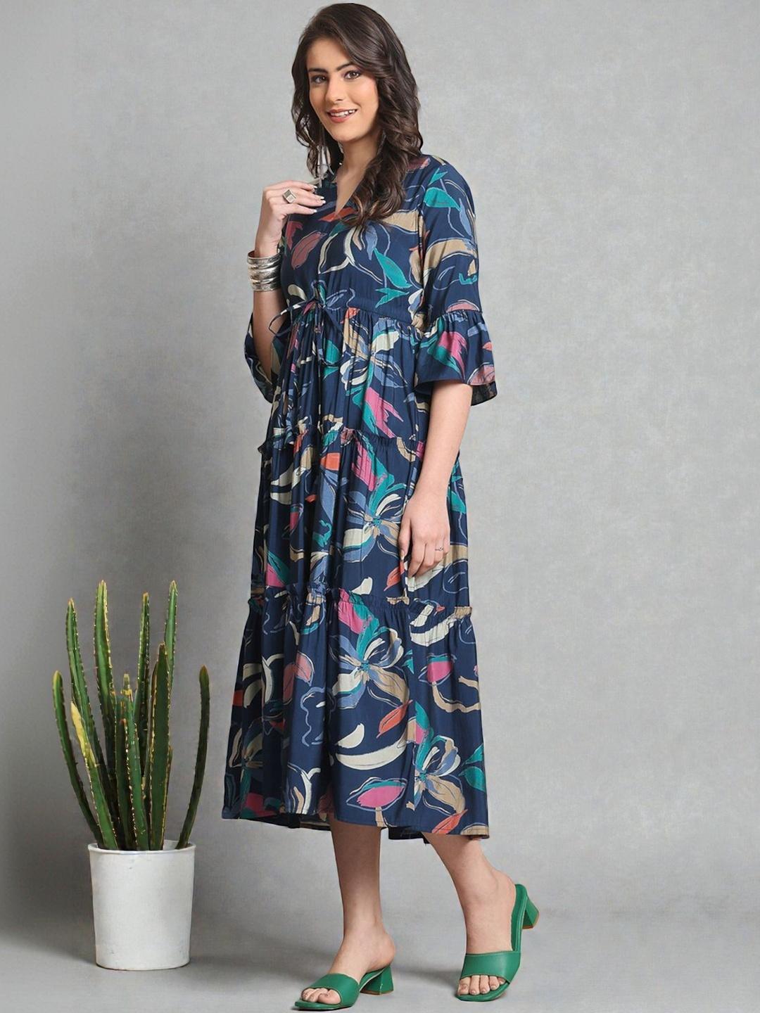 Moda Line Buy Moda Rapido Print Flared Sleeve Crepe A Line Midi Dress - Dresses ...