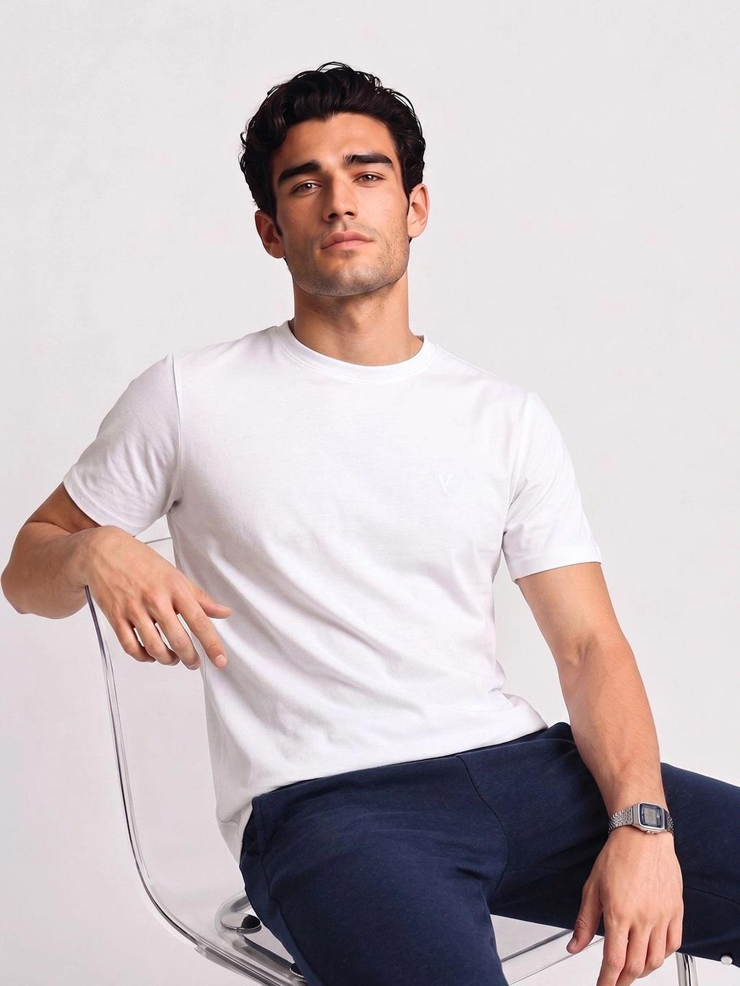 Buy Van Heusen Men Cotton Crew Neck Solid Regular Fit Short Sleeves Lounge Tshirt - - Apparel for Men