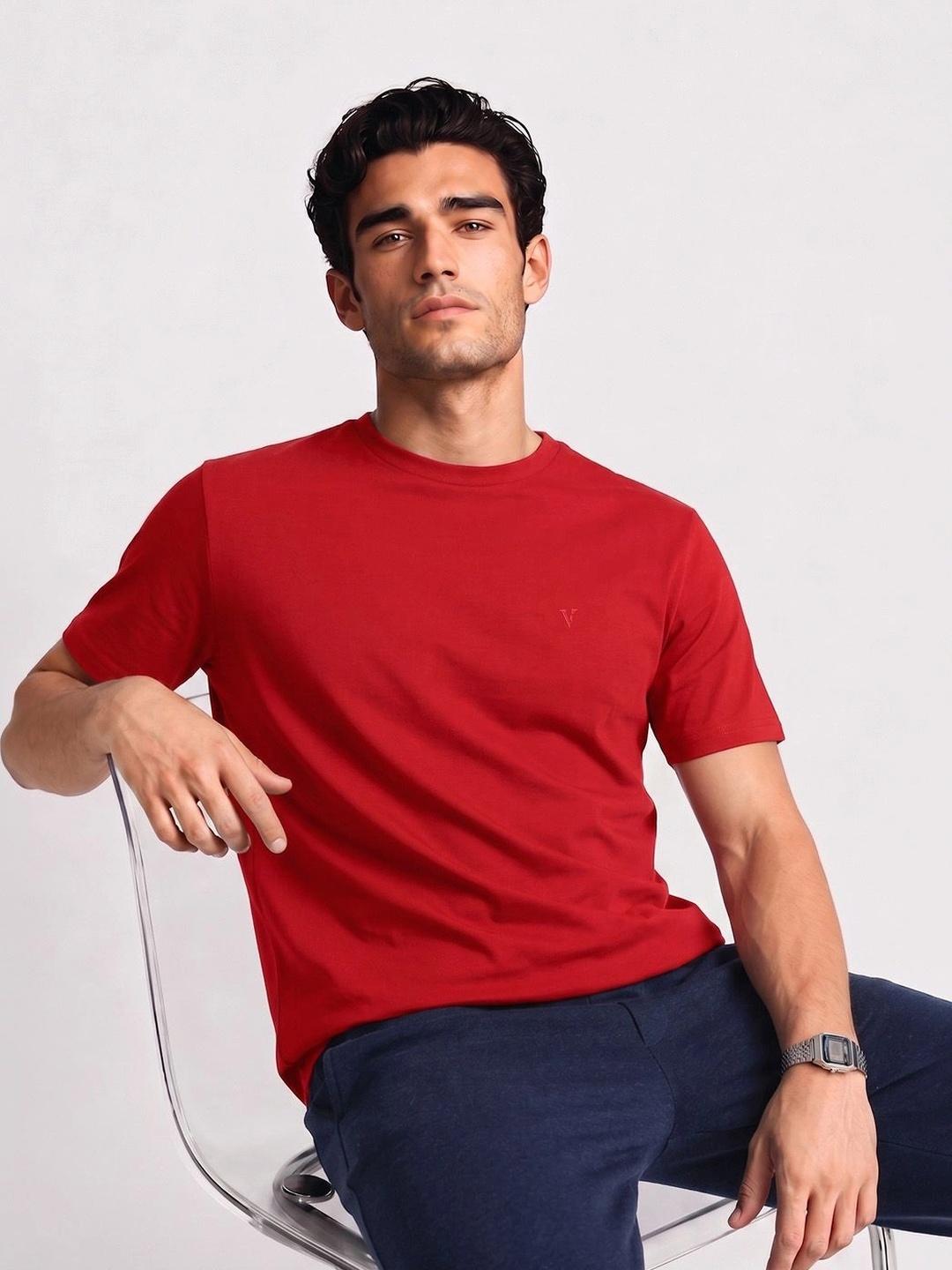 Buy Van Heusen Men Cotton Crew Neck Solid Short Sleeves Soft Breathable Lounge Tshirt -  - Apparel for Men