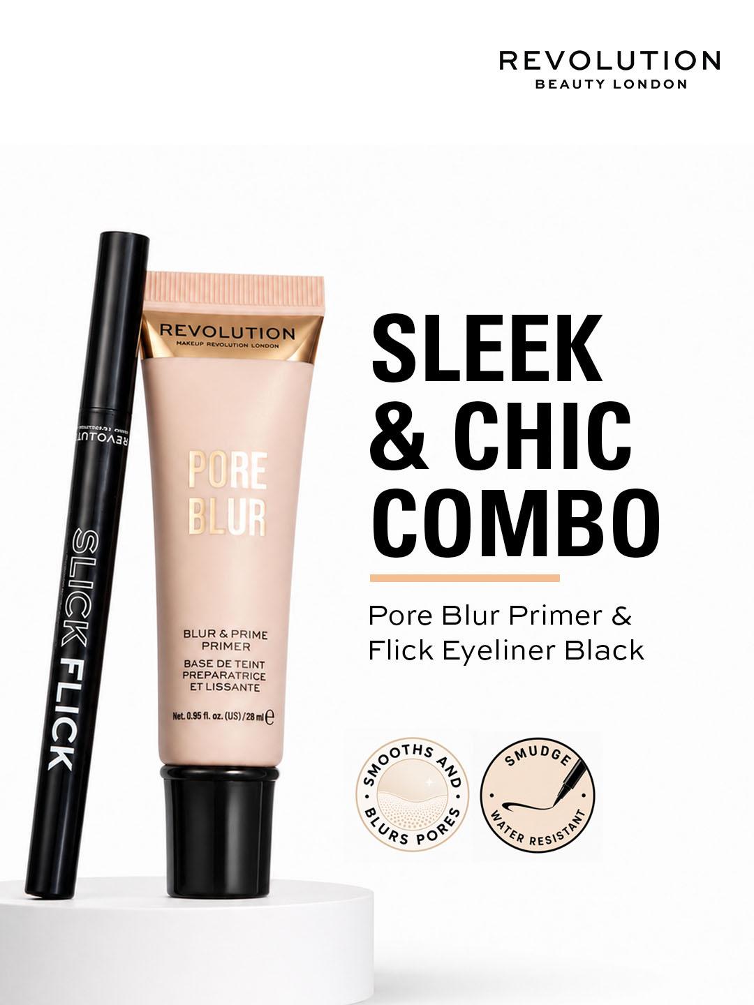 Buy Makeup Revolution London Sleek & Chic Combo   Pore Blur Primer & Flick Eyeliner Black -  - Personal Care for Women