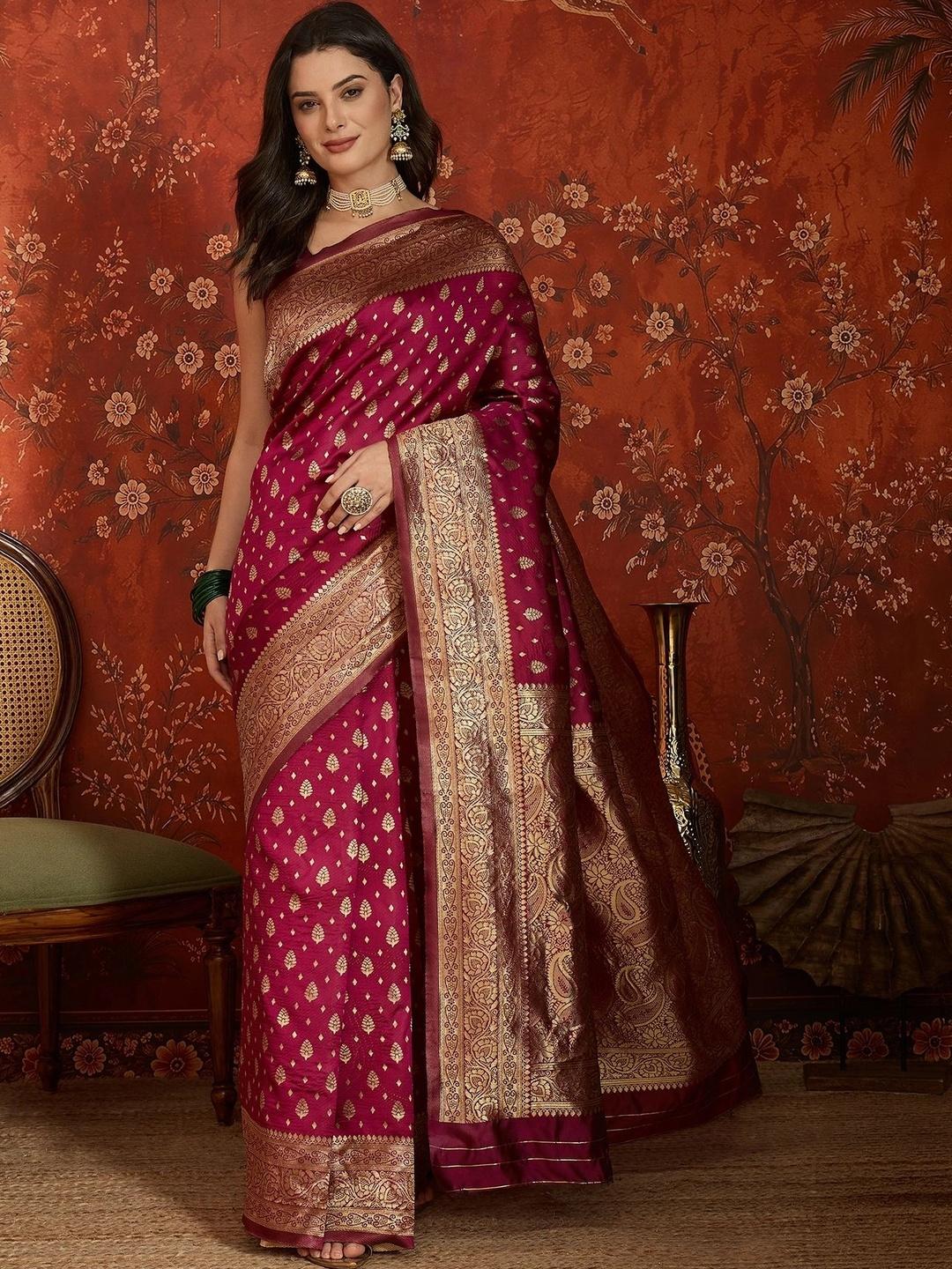 Buy Sangria Woven Design Zari Silk Blend Banarasi Saree -  - Apparel for Women