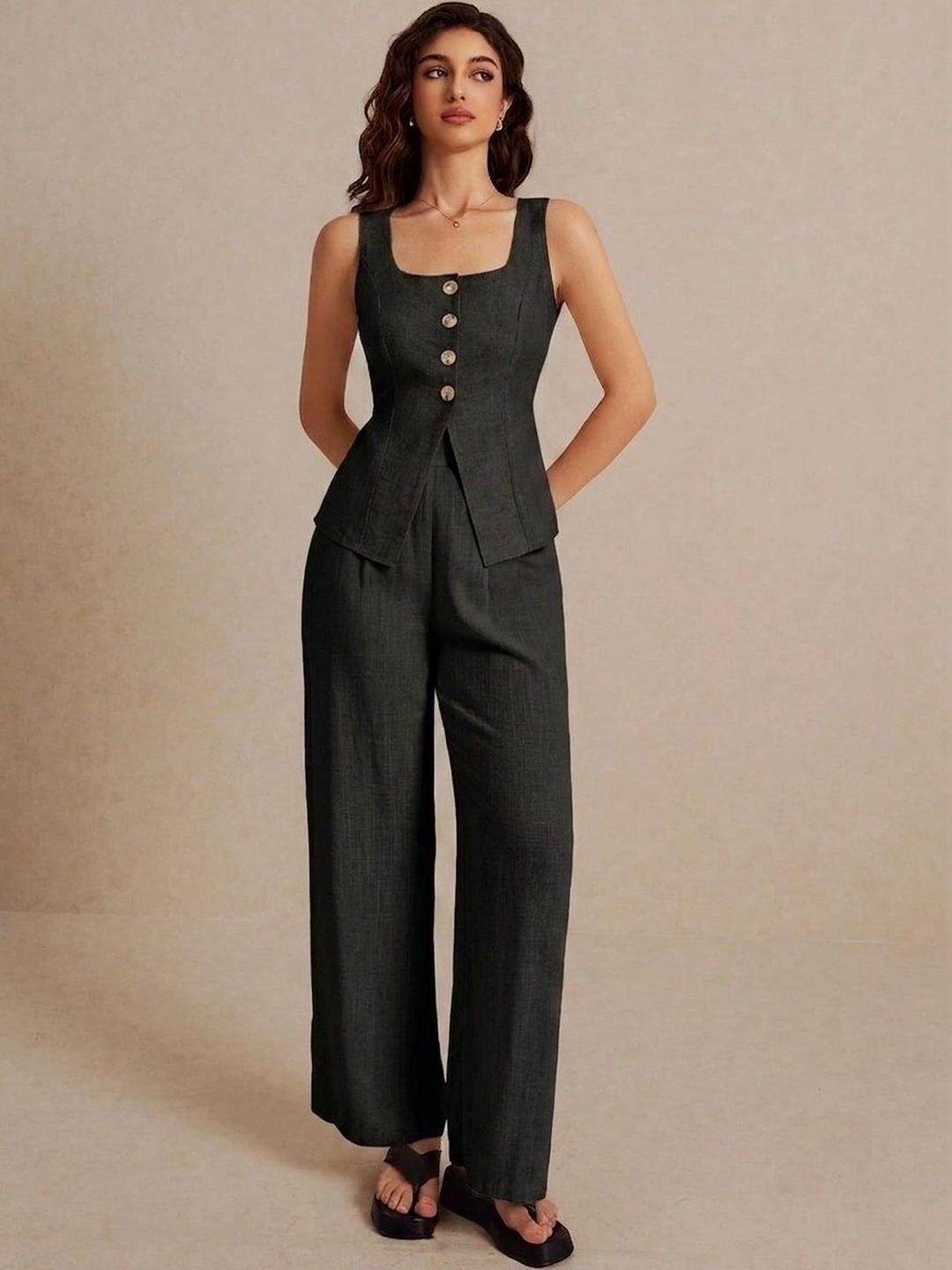 Buy Chemistry Linen Solid Top With Trousers -  - Apparel for Women