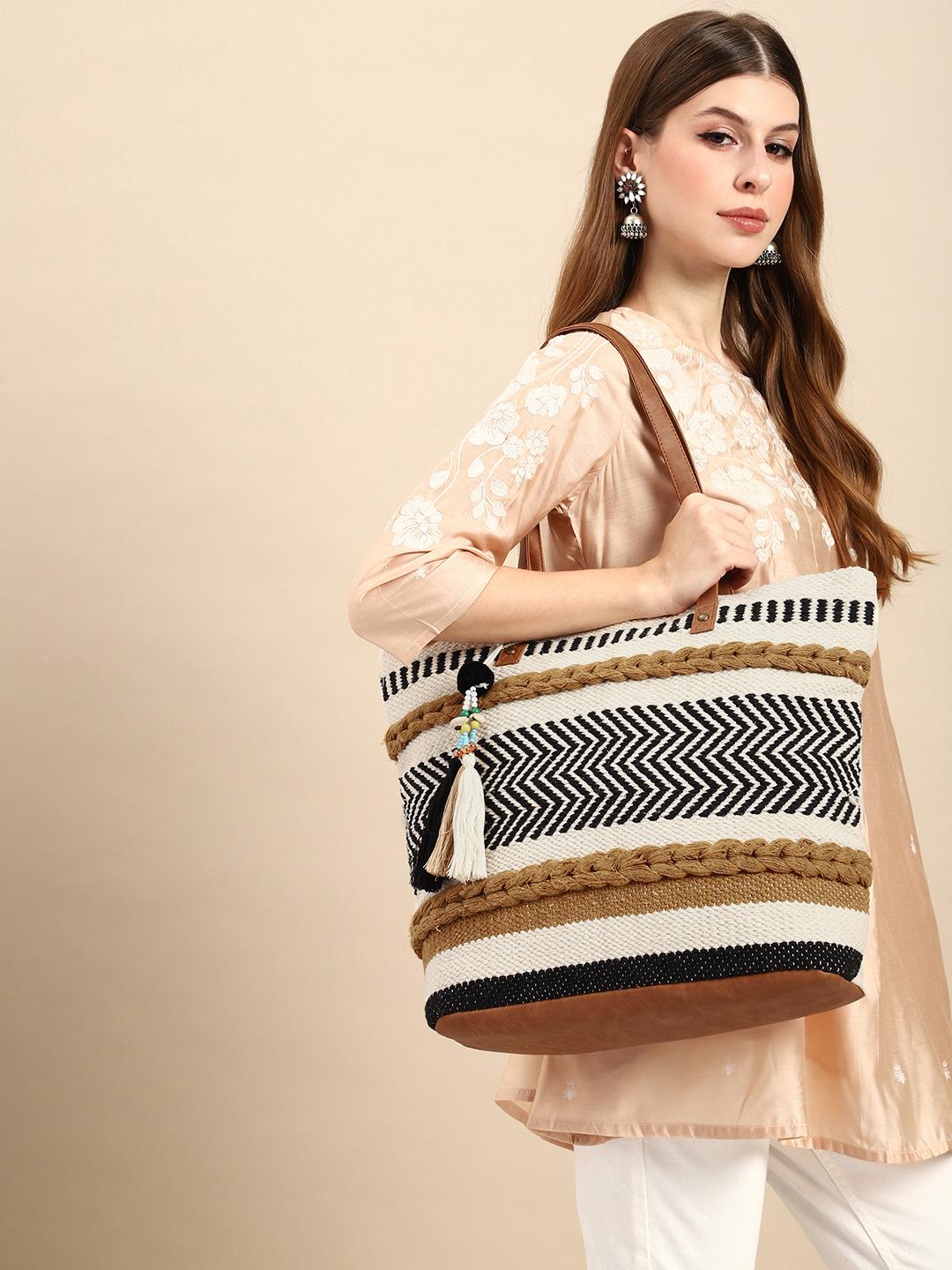 Buy Anouk Geometric Printed Embroidered Oversized Shopper Tote Bag - - Accessories for Women