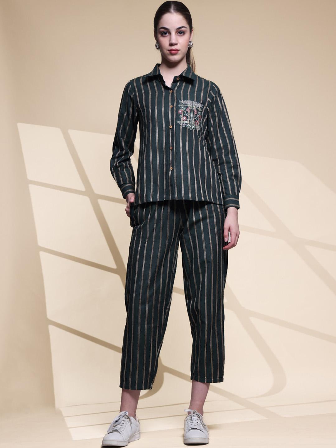 Buy Anouk Striped Pure Cotton Shirt & Trouser Co Ords - - Apparel for Women