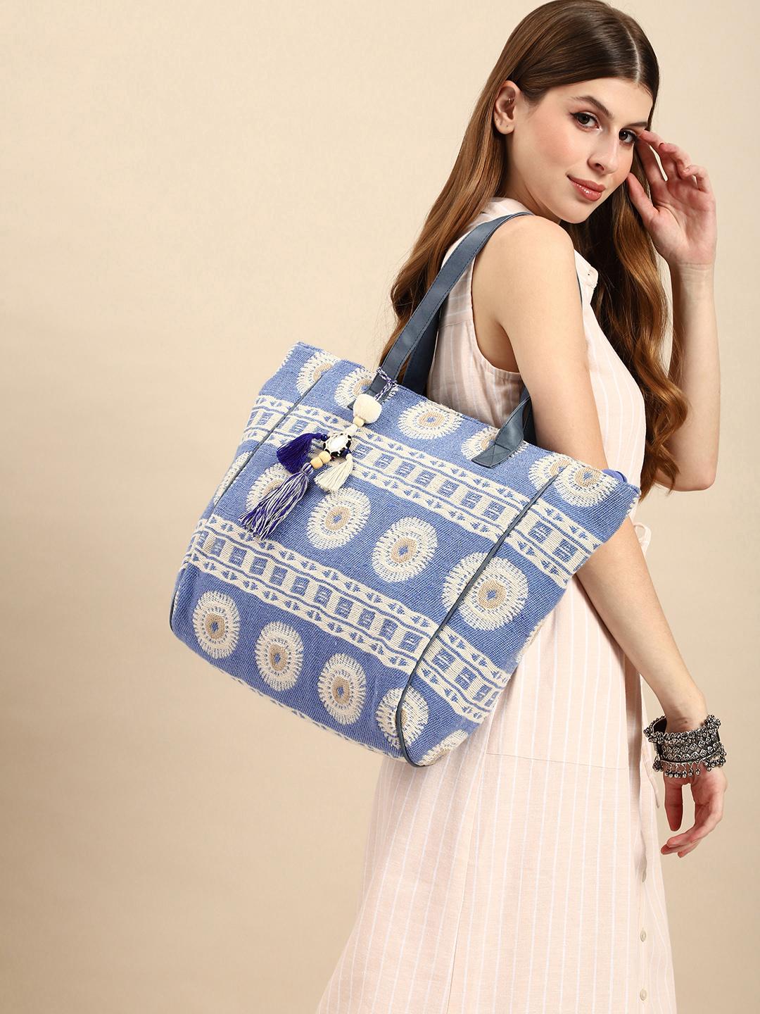 Buy Anouk Ethnic Motifs Printed Tasselled Oversized Shopper Tote Bag -  - Accessories for Women