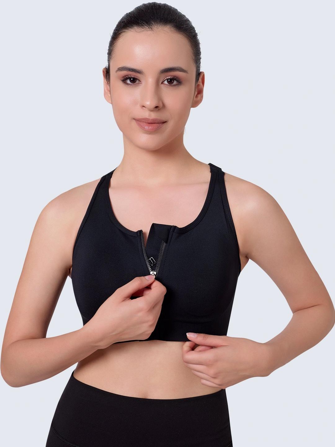 Buy PLUMBURY Full Coverage High Support Front Zip Adjustable Racerback Workout Sports Bra - - Apparel for Women