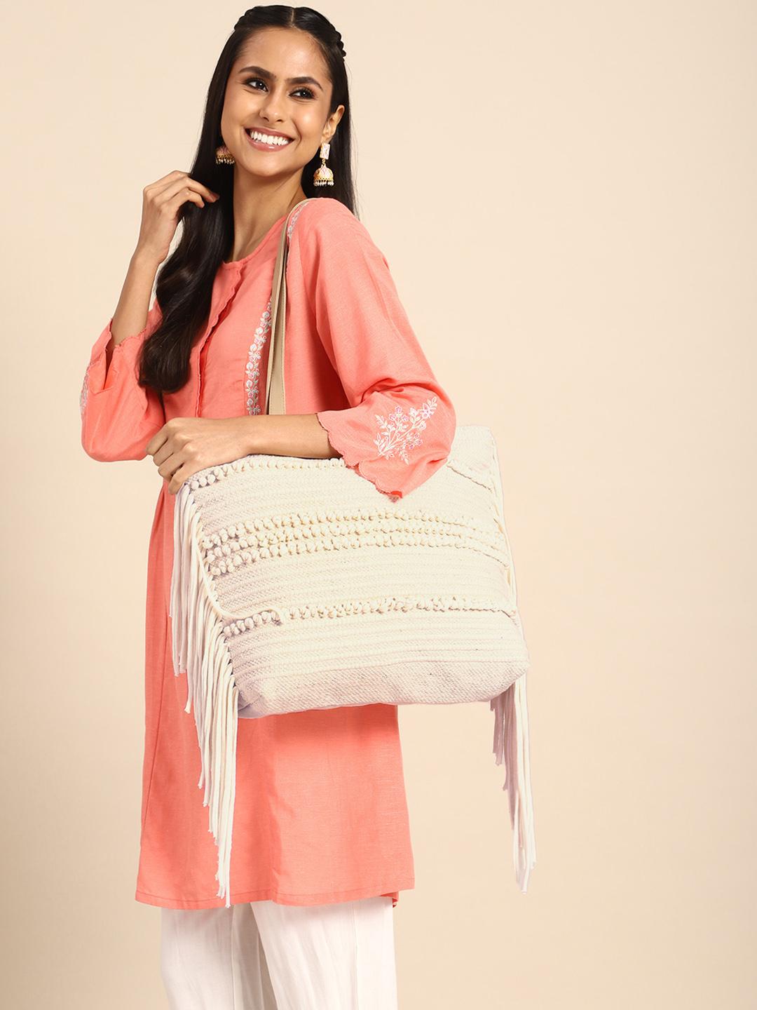 Buy Anouk Self Design Embroidered Oversized Structured Tote Bag - - Accessories for Women