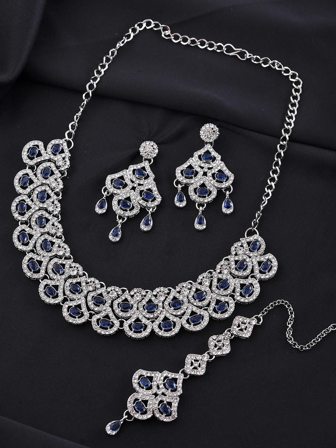 Buy Silver Plated Blue AD Studded Elegent Jewellery Set -  - Accessories for Women