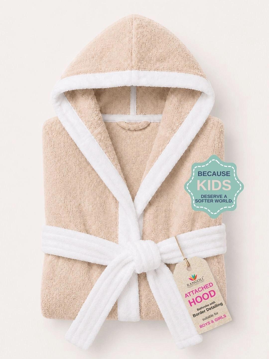 Buy RANGOLI Beige Solid Cotton Drawstring Knee Length Bath Robe -  - Home for Unisex Kids