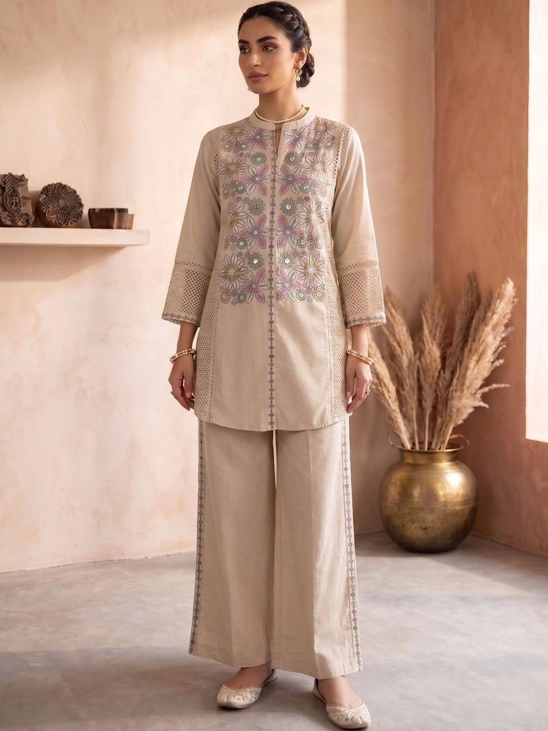 Buy Inddus Embroidered Tunic With Palazzos - - Apparel for Women