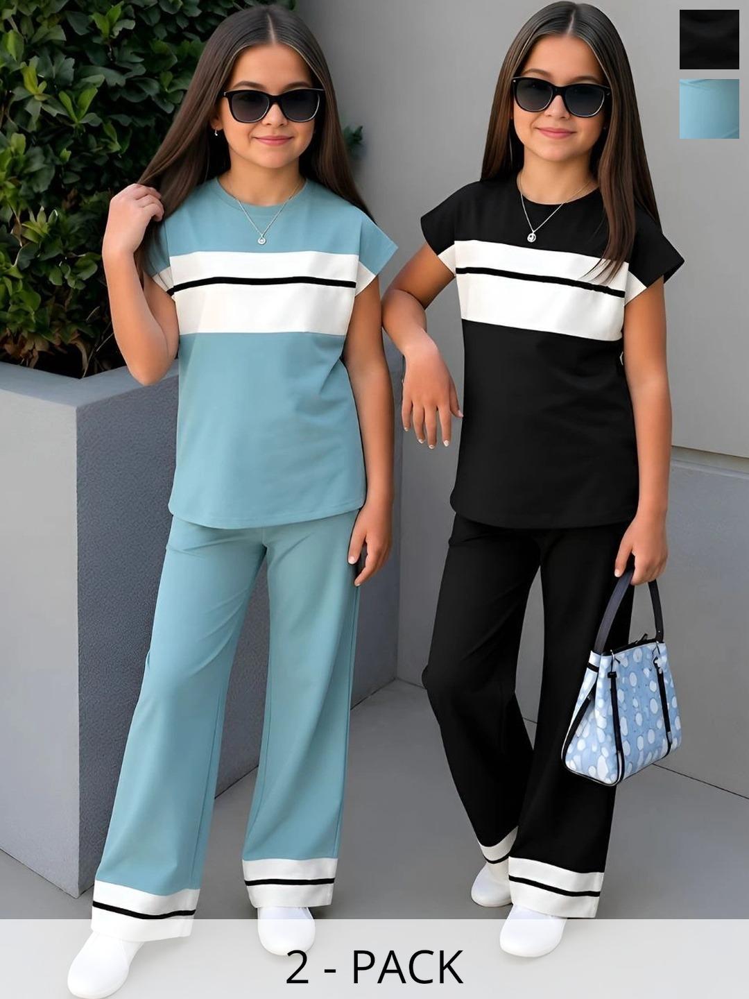 Buy VP TEXX Girls Colourblocked T Shirt With Trousers - - Apparel for Girls