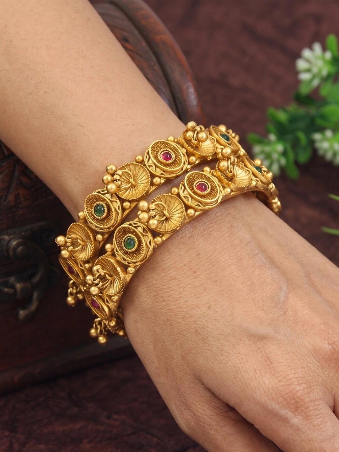 Buy SGA FASHION Set Of 2 Gold Plated American Diamond Studded Meenakari Bangles -  - Accessories for Women