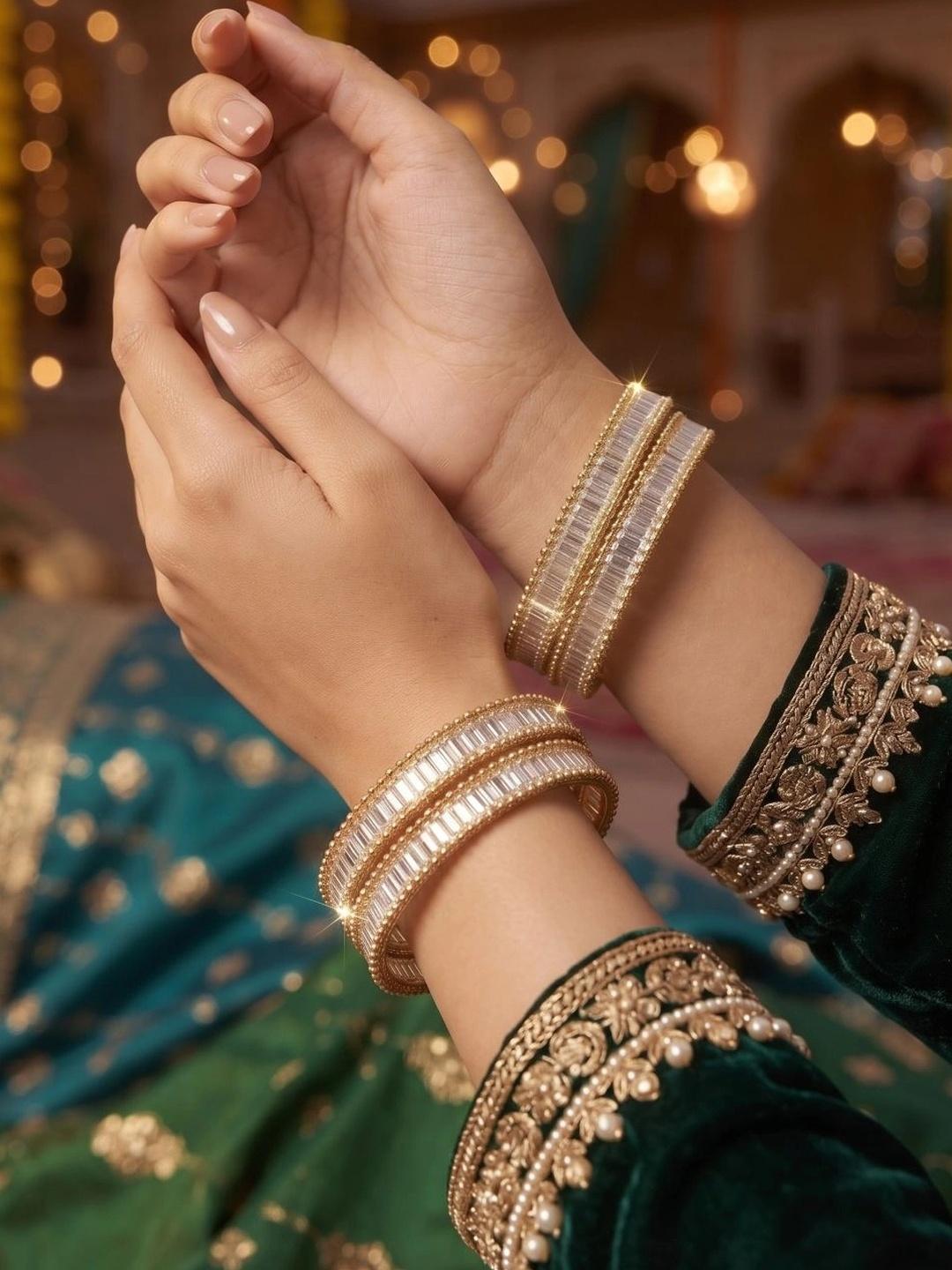Buy Anouk Set Of 4 Gold Plated Stone Studded & Beaded Bangles - - Accessories for Women