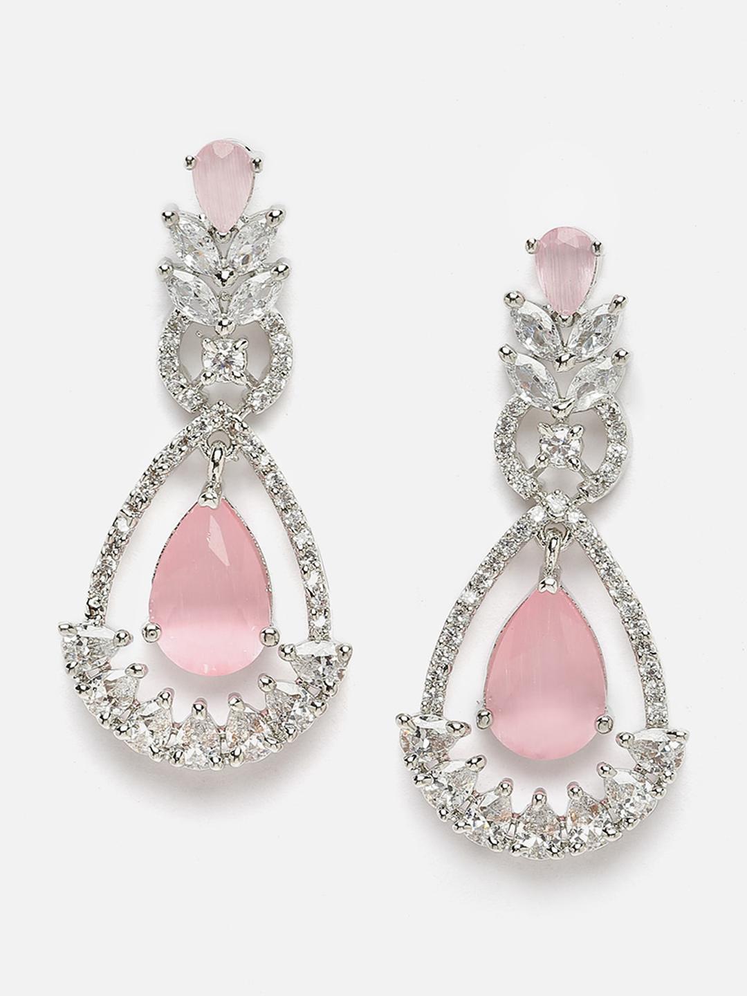 Buy DressBerry Rhodium Plated Teardrop Shaped Drop Earrings - - Accessories for Women
