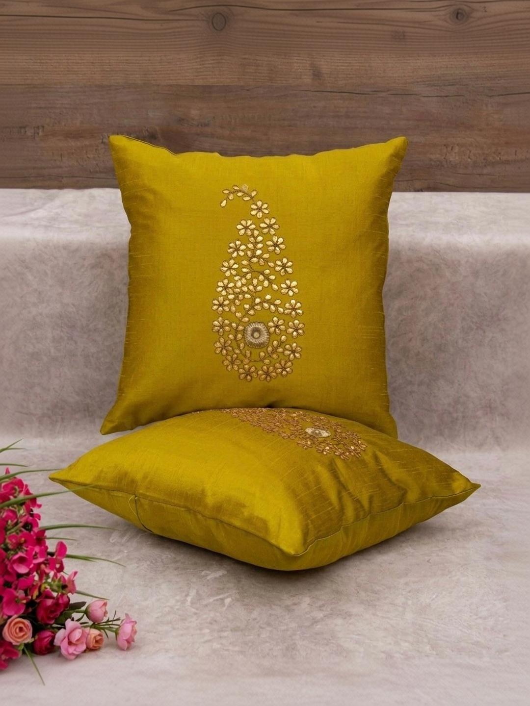 Buy RoyalDeco Mustard And Gold Toned 2 Pieces Cushion Covers -  - Home for Unisex