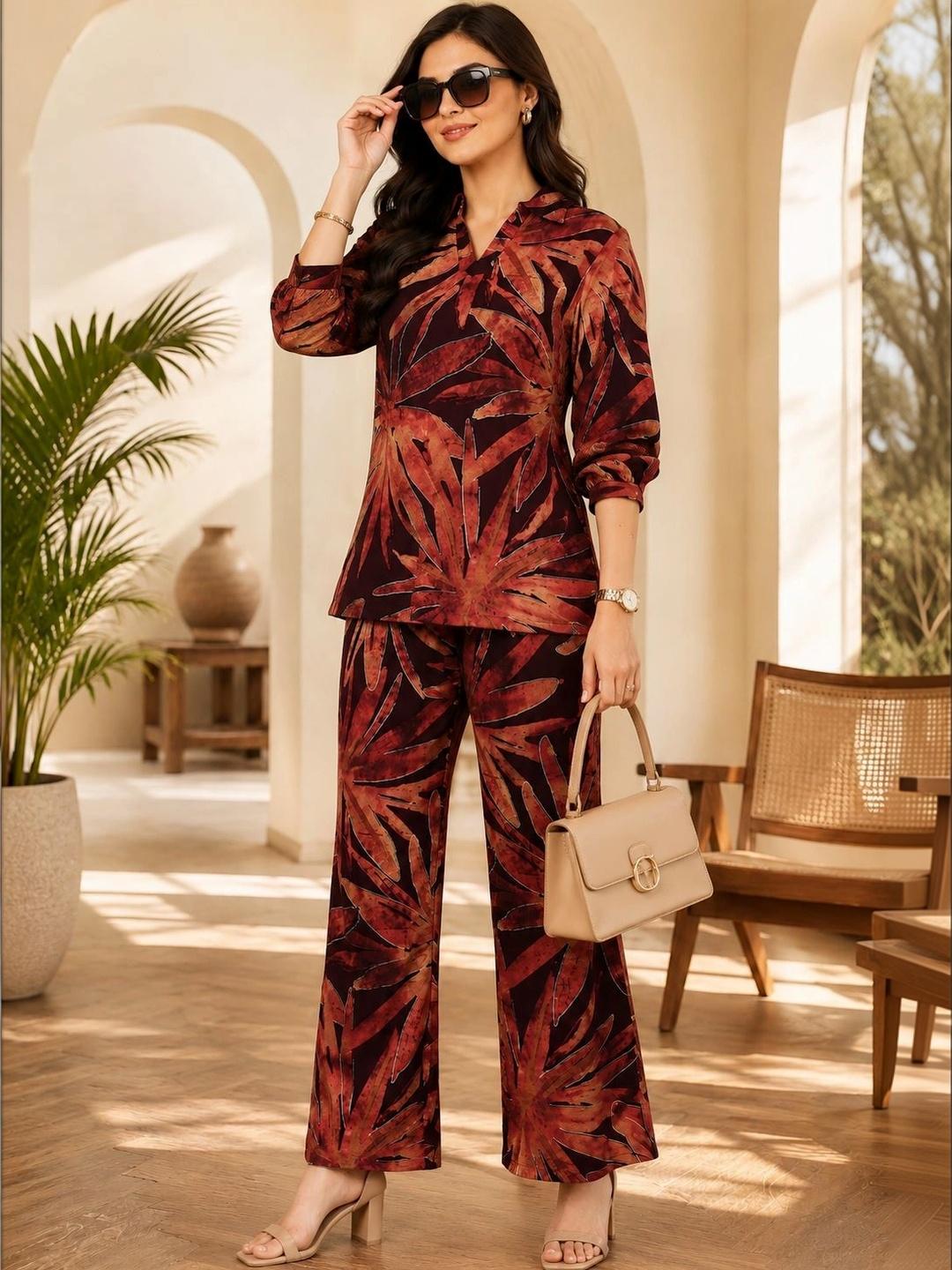 Buy Manqsh By Claura Tropical Printed Top With Trousers - - Apparel for Women