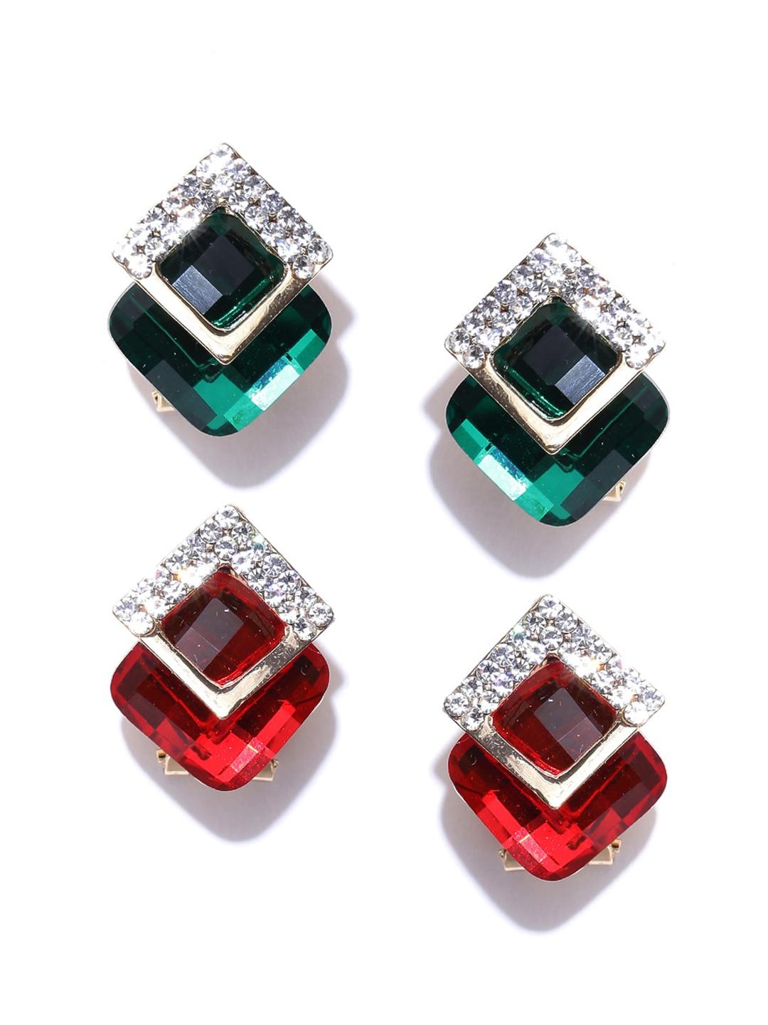 Buy DressBerry Set Of 2 Gold Toned & Red Gold Plated Contemporary Studs Earrings - - Accessories for Women