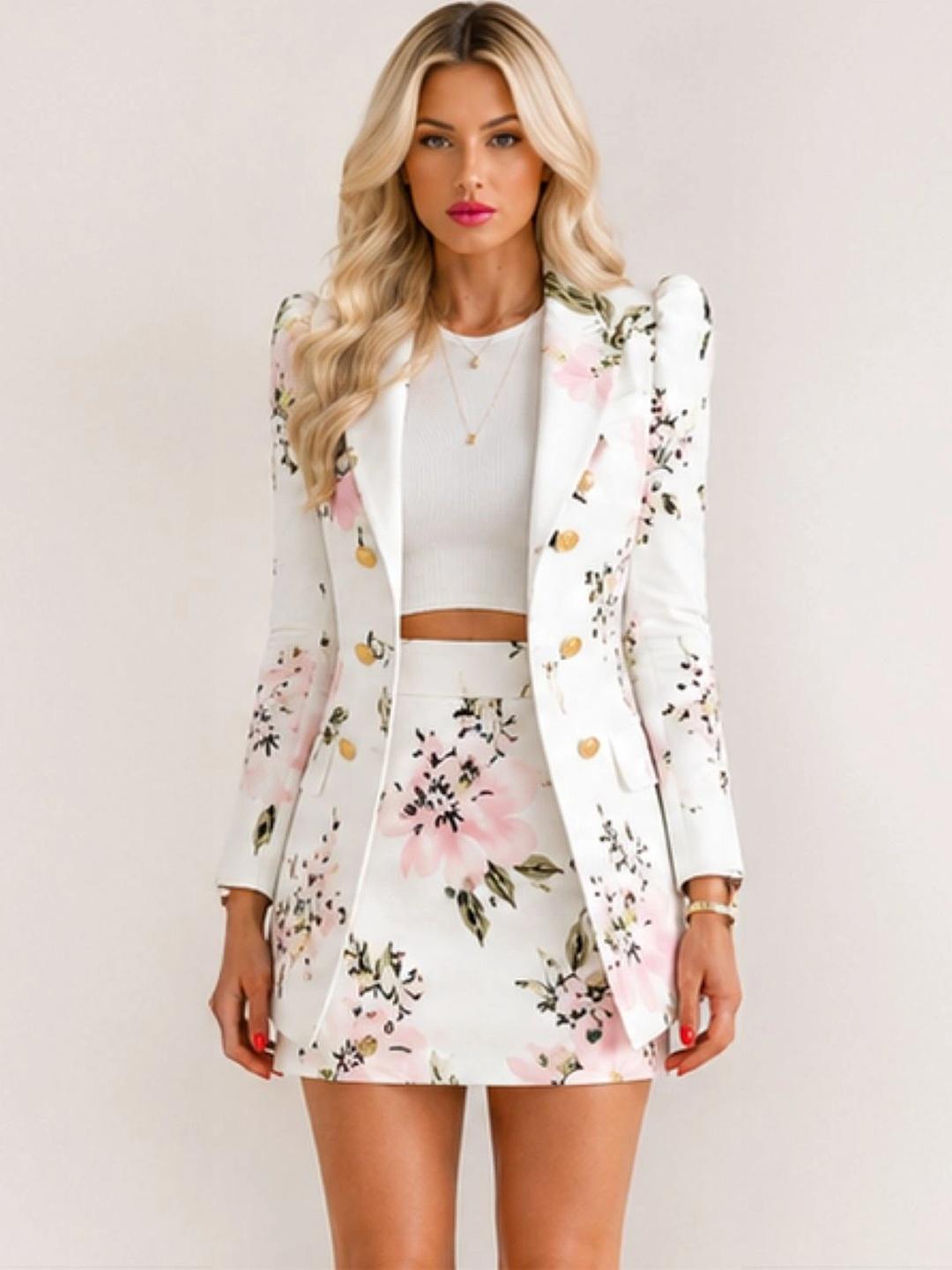 Buy KPOP Notched Lapel Short Sleeves Top & Printed Shorts With Jacket - - Apparel for Women